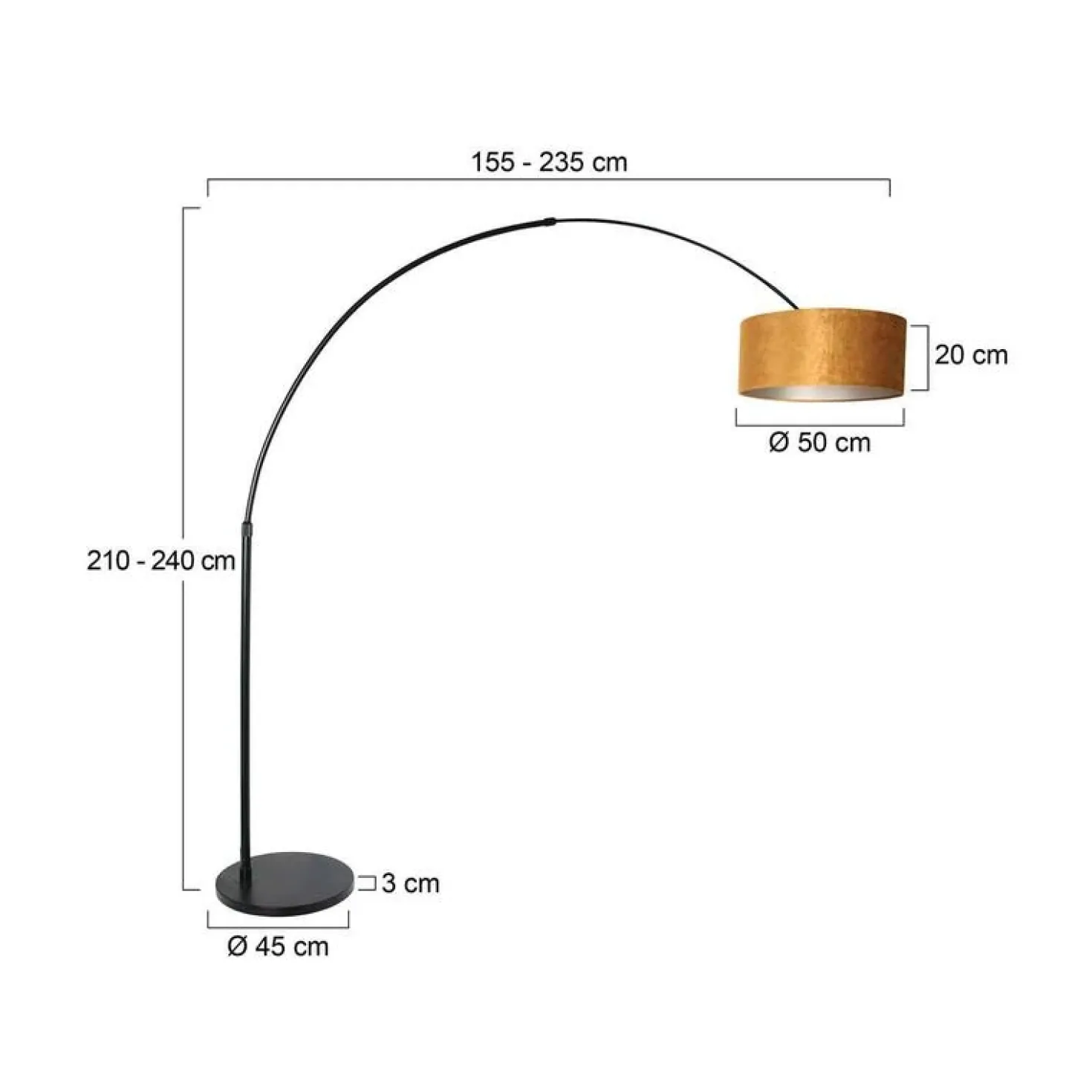Ariana 1-lichts Vloerlamp Zwart met Goud Velvet kap