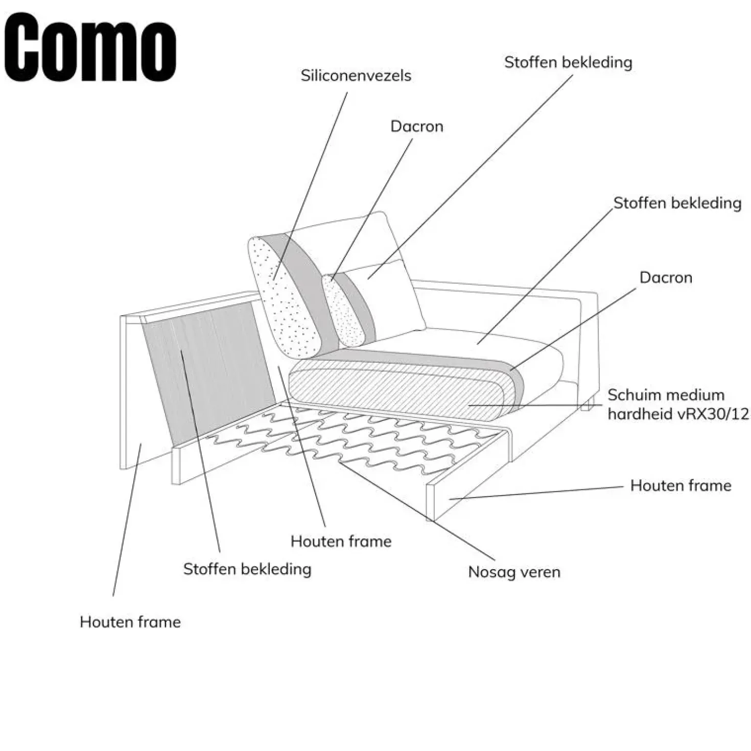 Bank Como met ronde chaise longue links - Grijs Puente 09 general