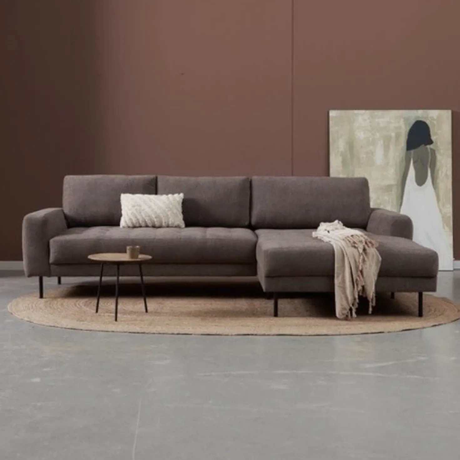Bank Oreo Chaise longue rechts linnen bruin
