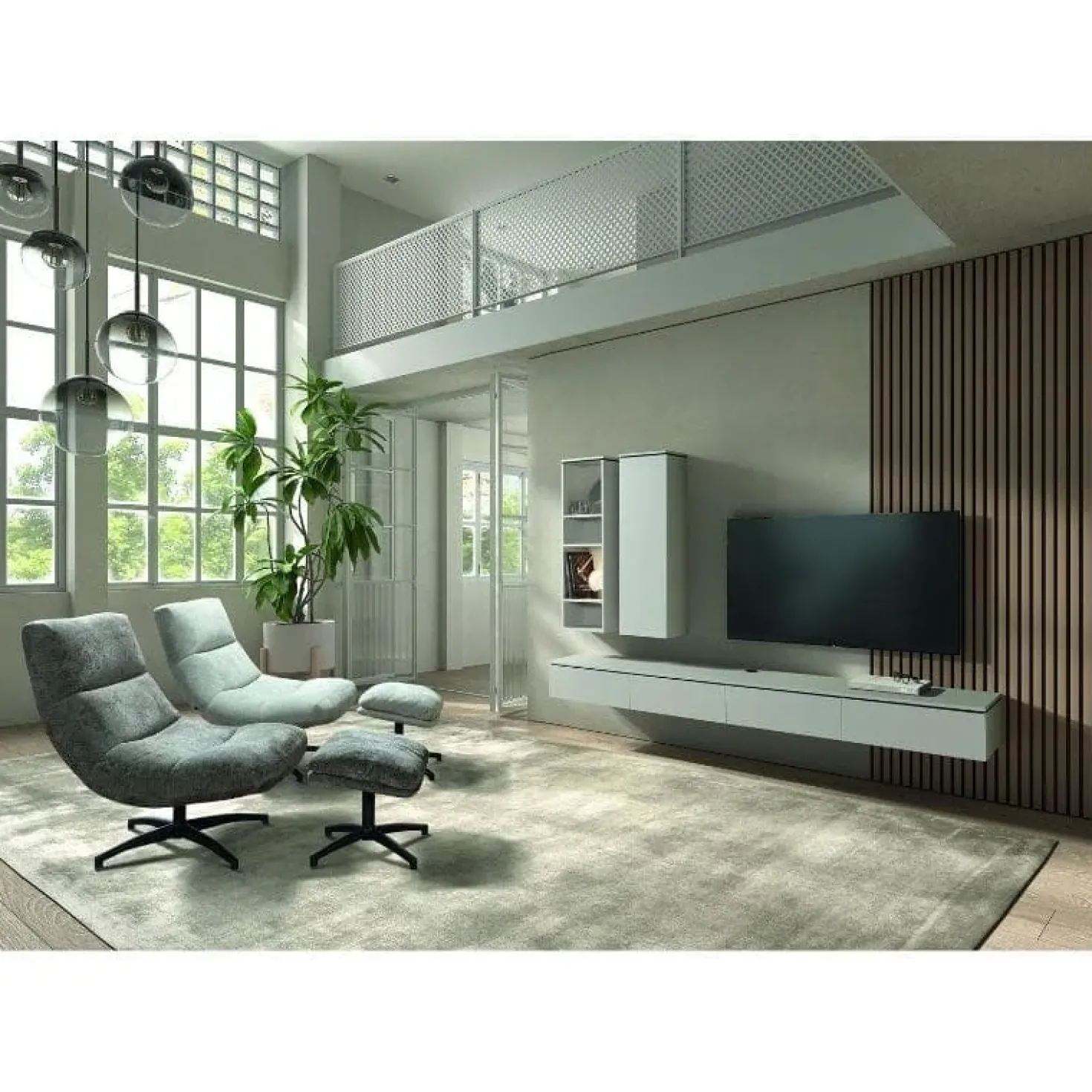 Bravien Zwevend Tv meubel hoog 3 deurs Ivoor 180cm