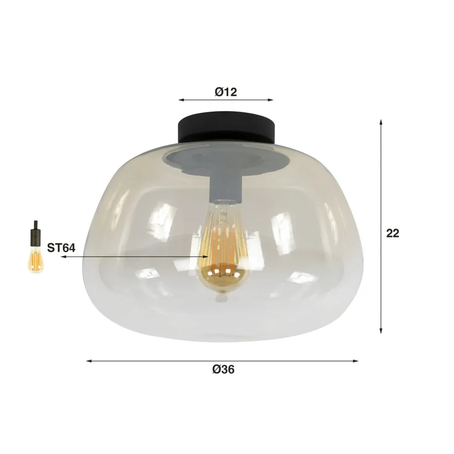 Carlos 1-lichts Plafondlamp Amber glas