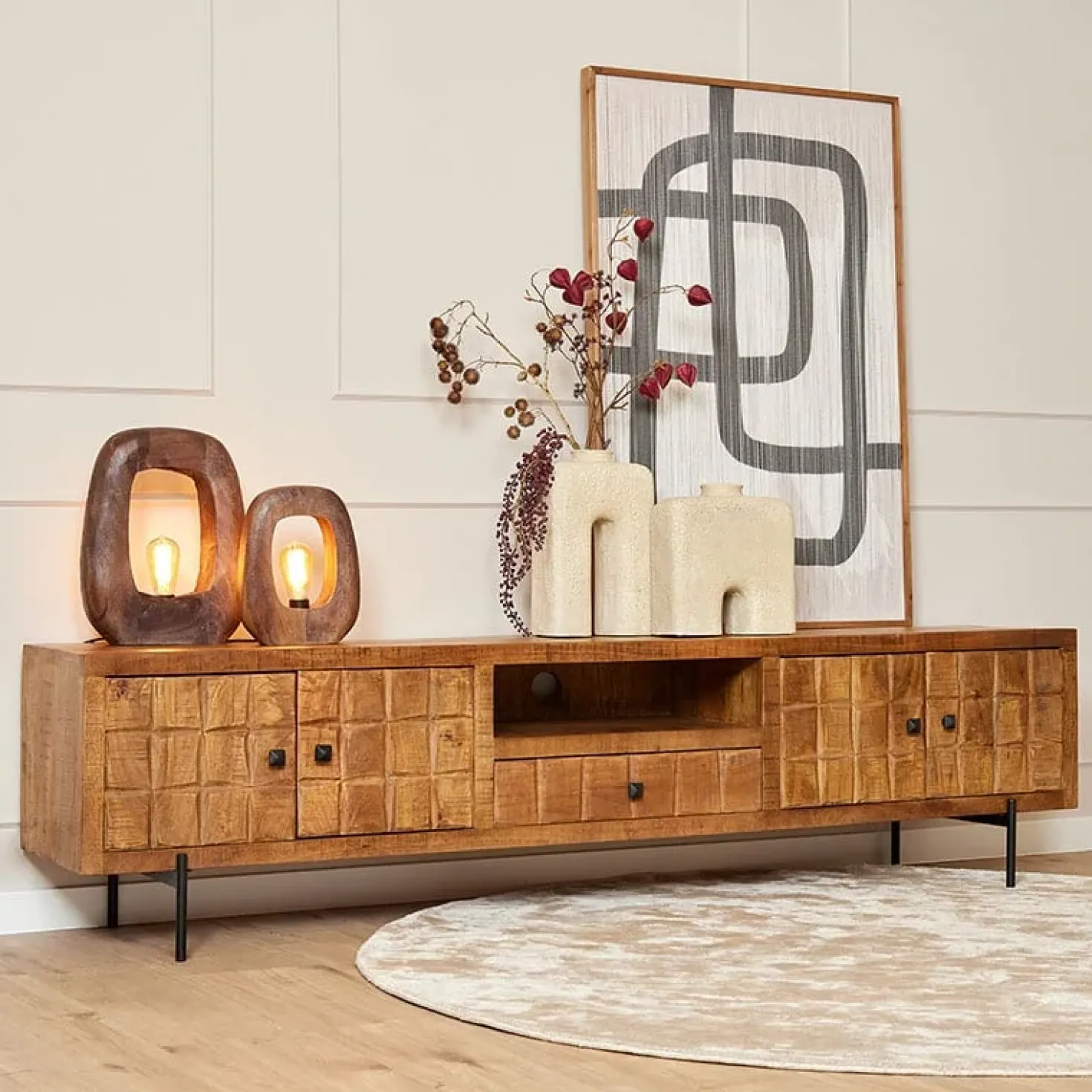 Cubical tv-meubel mangohout 220cm