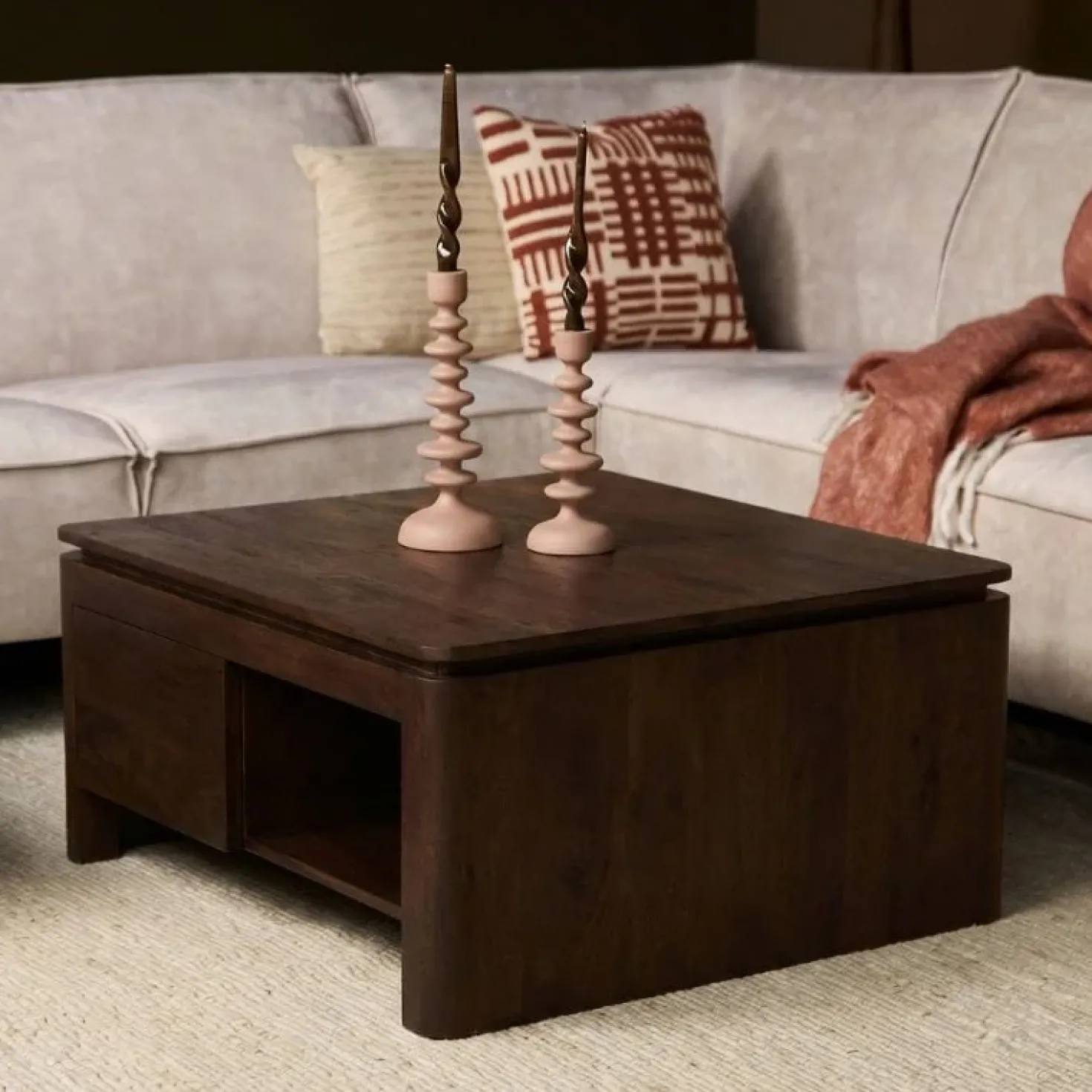Dallas Salontafel vierkant Bruin Mangohout 80cm