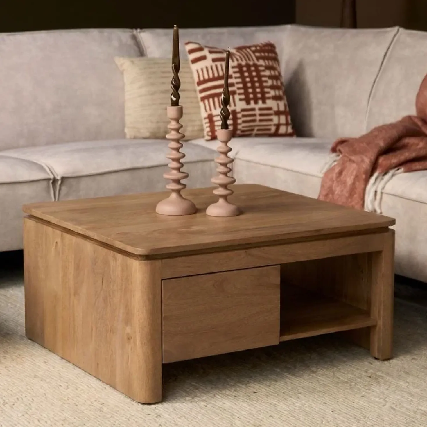 Dallas Salontafel vierkant Naturel Mangohout 80cm