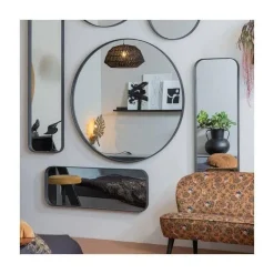 Doutzen Spiegel rond metaal zwart 115cm