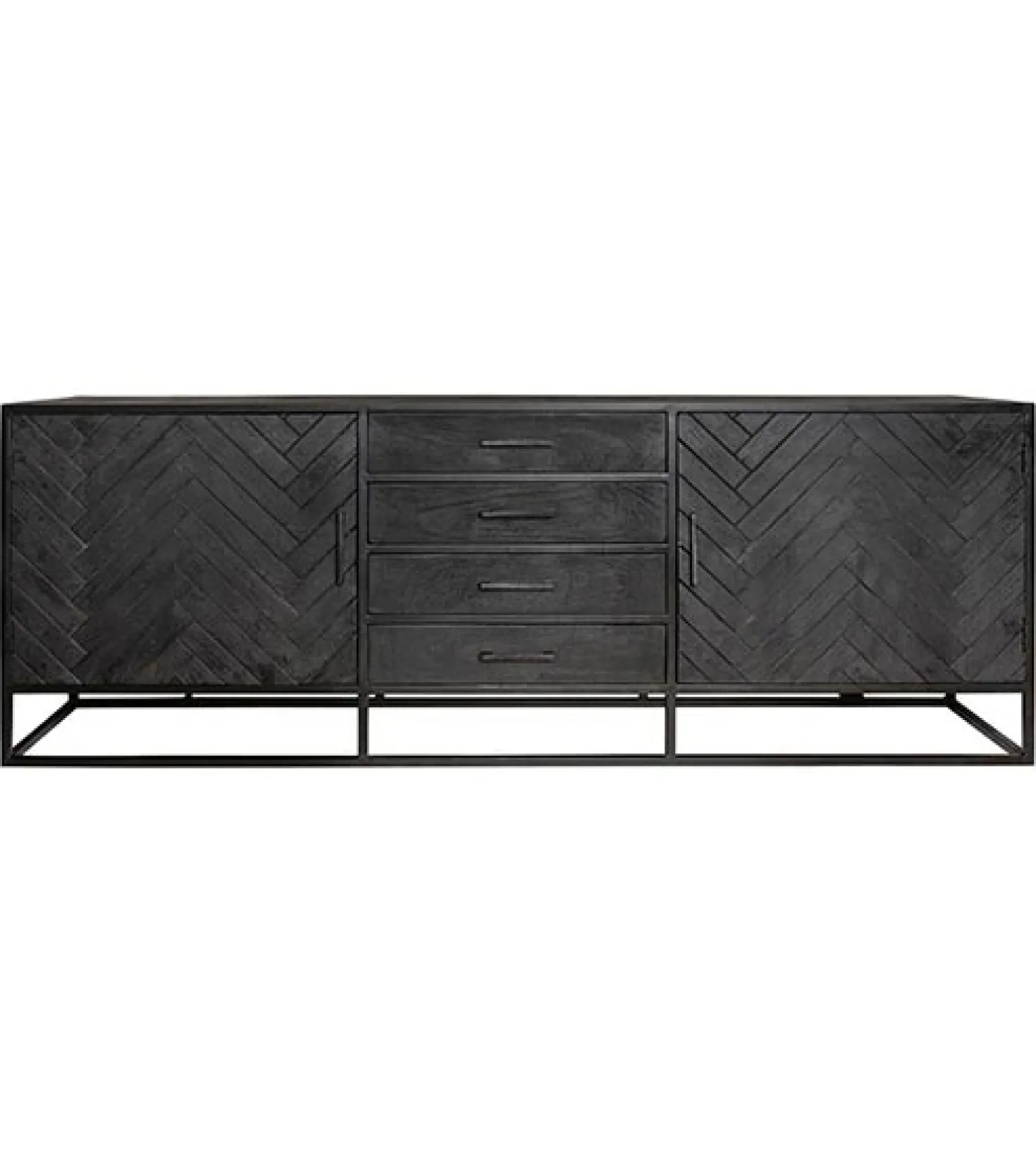 Dressoir mangohout Scandi industrieel visgraat zwart - 210cm