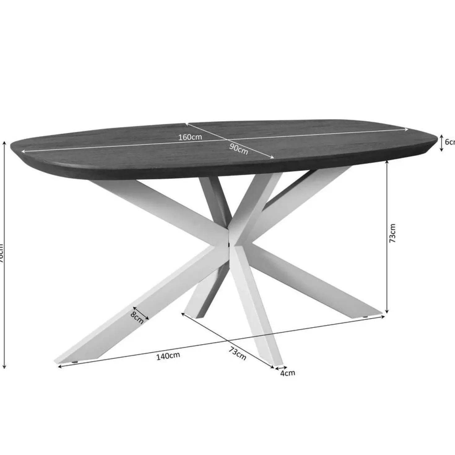 Eettafel Martin Deens ovaal Walnoot Zand poot 160cm