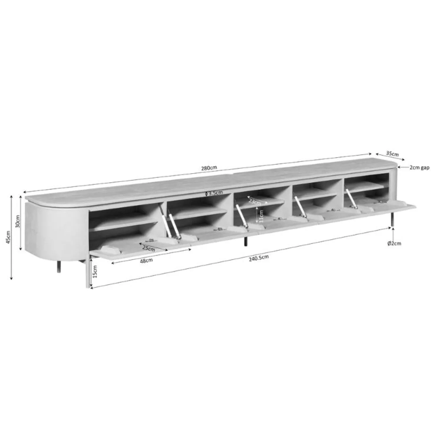 Evi Zwevend Tv meubel Taupe Mangohout 280cm