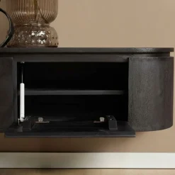 Evi Zwevend Tv meubel Zwart Mangohout 200cm
