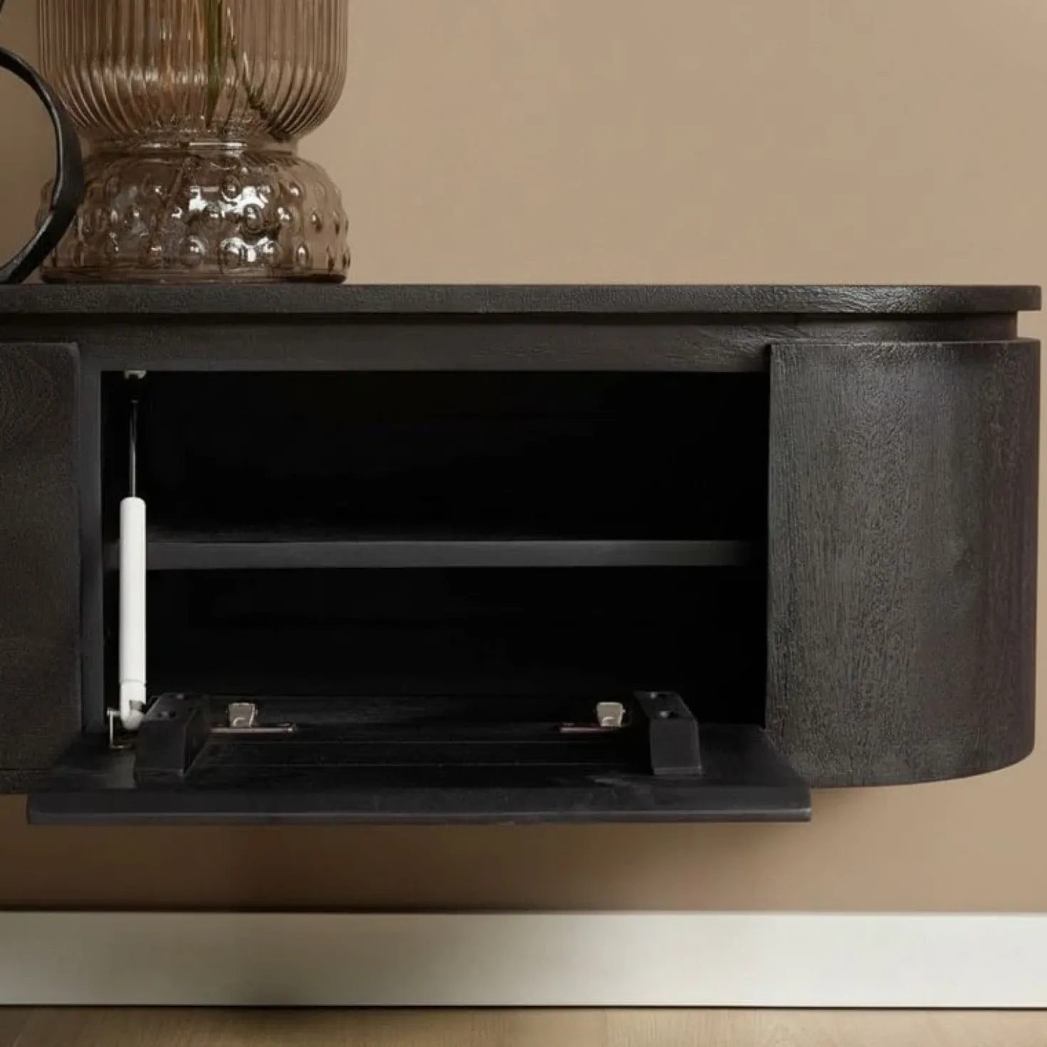 Evi Zwevend Tv meubel Zwart Mangohout 240cm