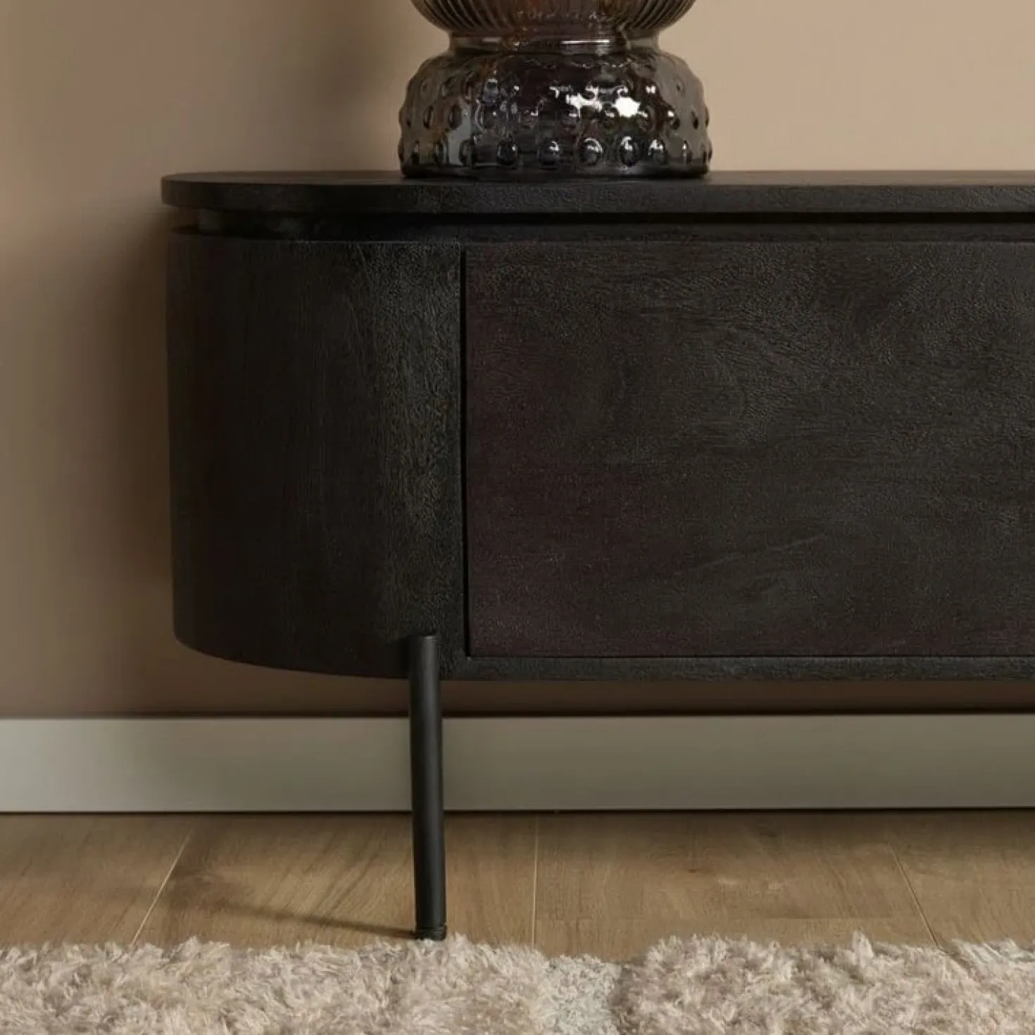 Evi Zwevend Tv meubel Zwart Mangohout 160cm