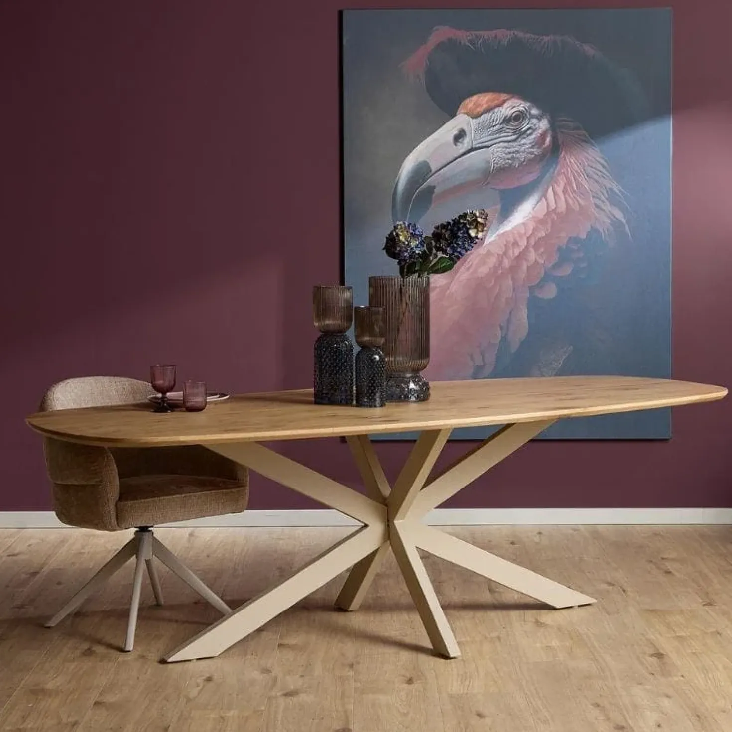 Ferry Eettafel Deens Ovaal Naturel Eiken met zand poot 180 cm