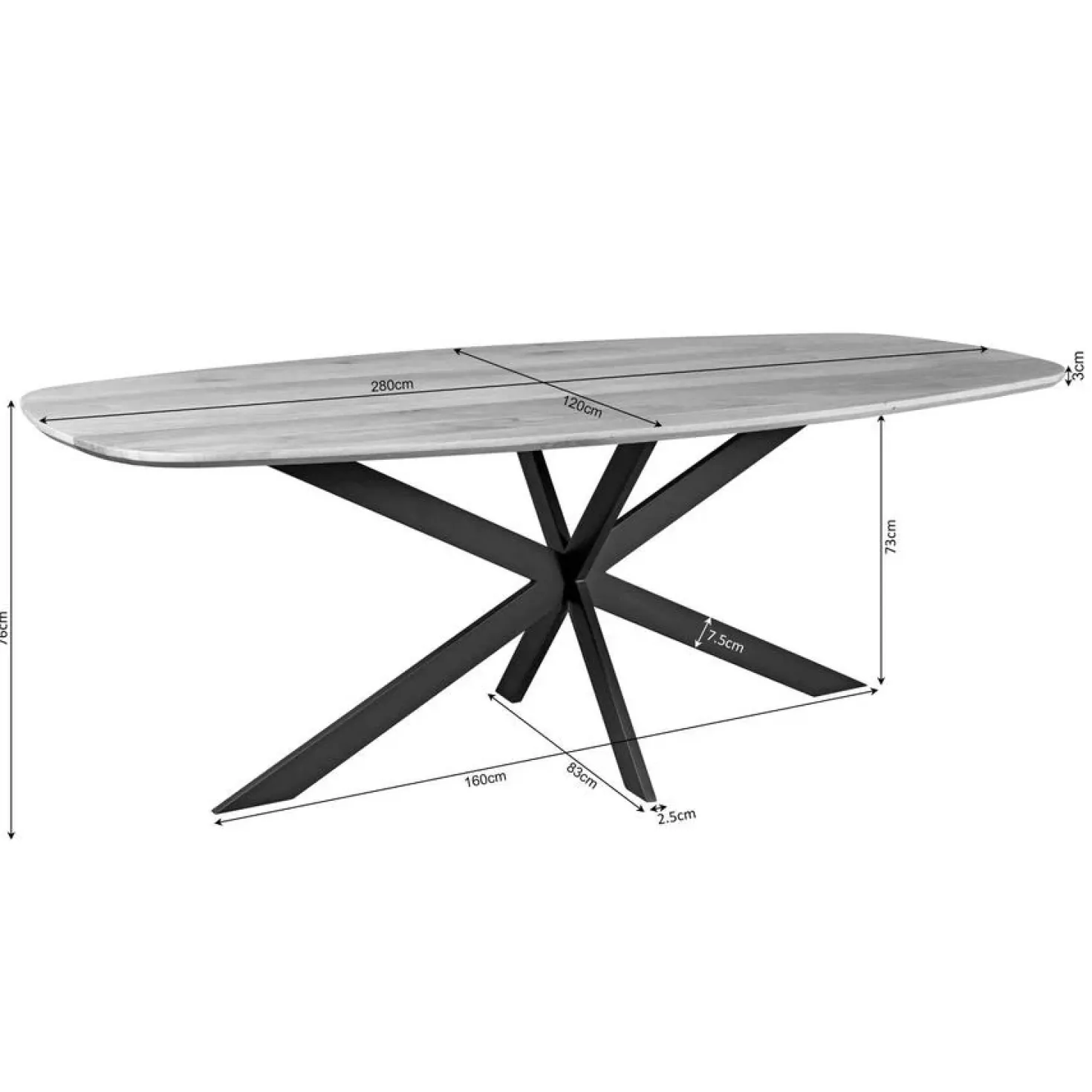 Ferry Eettafel Deens ovaal Naturel Eiken 280cm