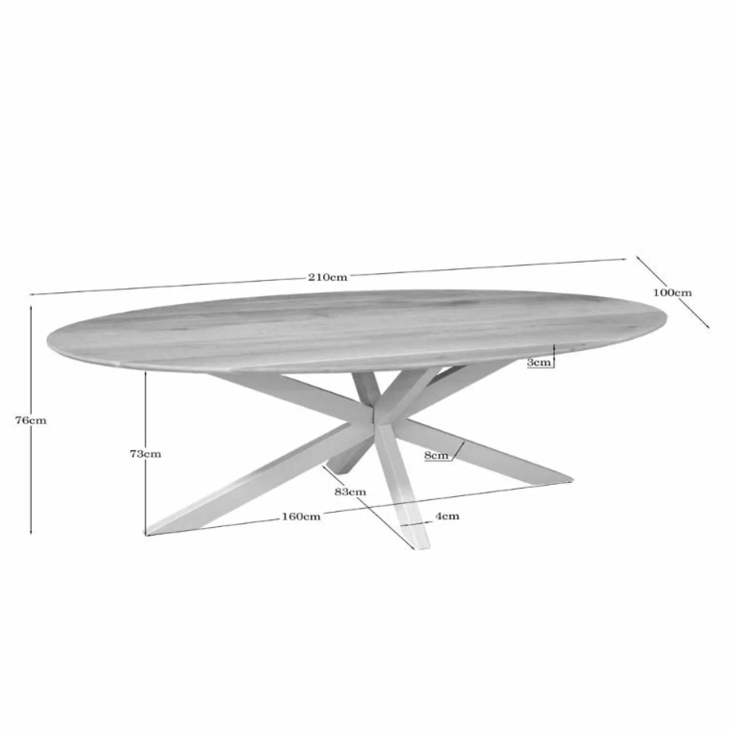 Ferry Eettafel Ovaal Naturel Eiken met zand poot 210 cm