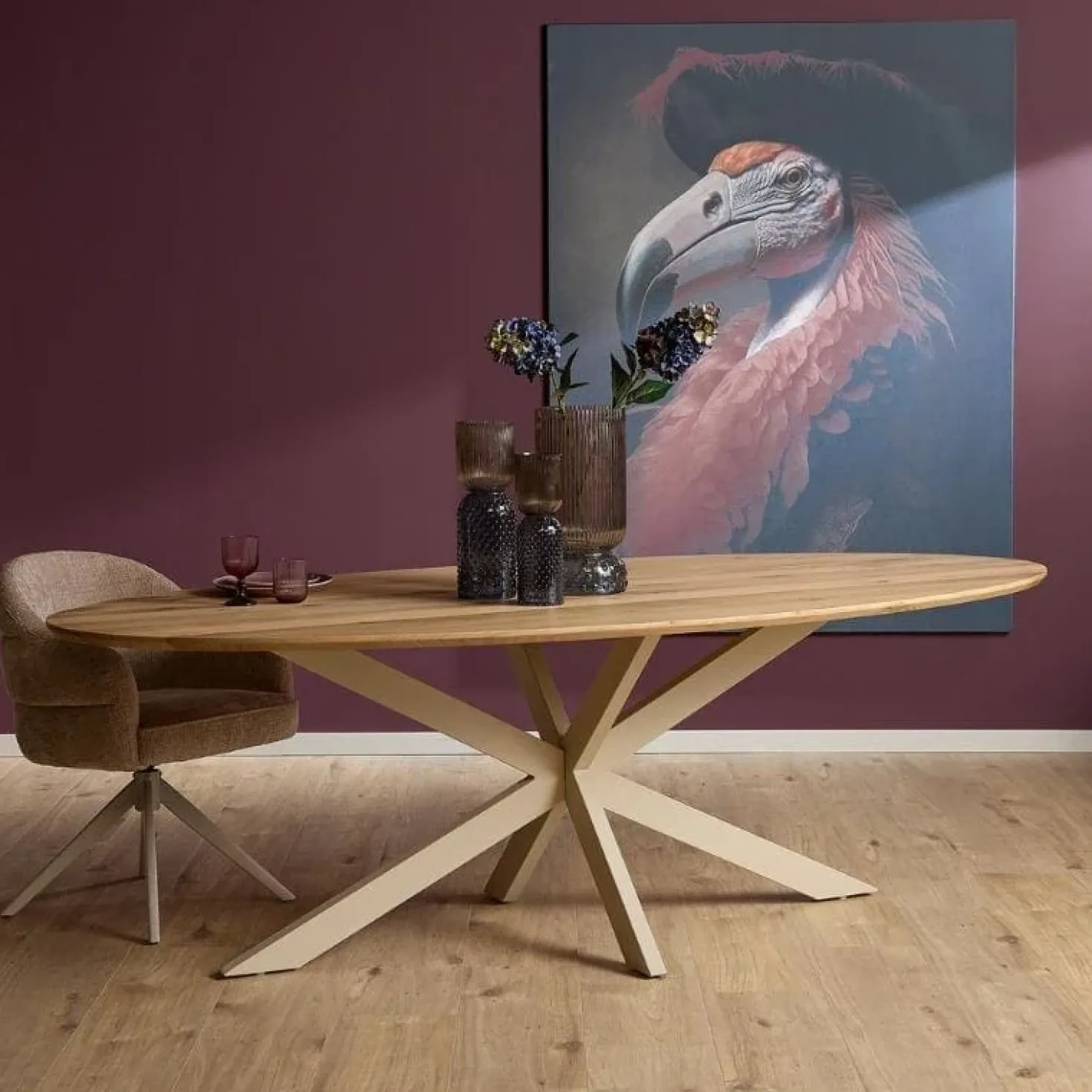 Ferry Eettafel Ovaal Naturel Eiken met zand poot 210 cm
