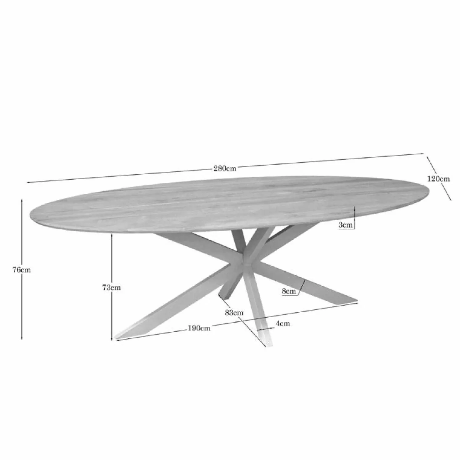 Ferry Eettafel Ovaal Naturel Eiken met zand poot 280 cm