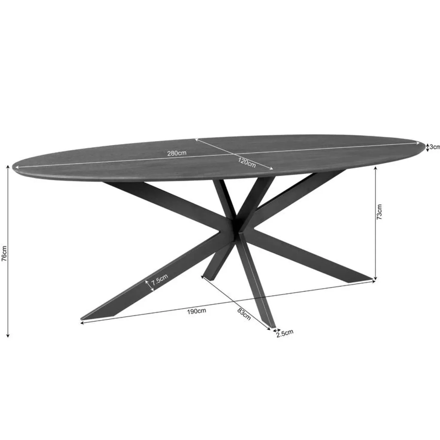 Ferry Eettafel Ovaal Naturel Eiken 280cm