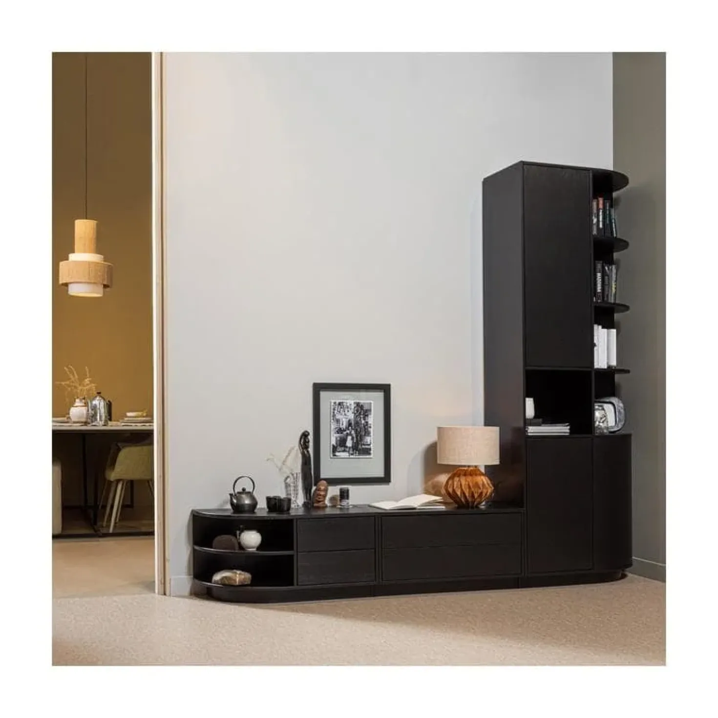 Finca Tv meubel rond links grenen zwart 78cm