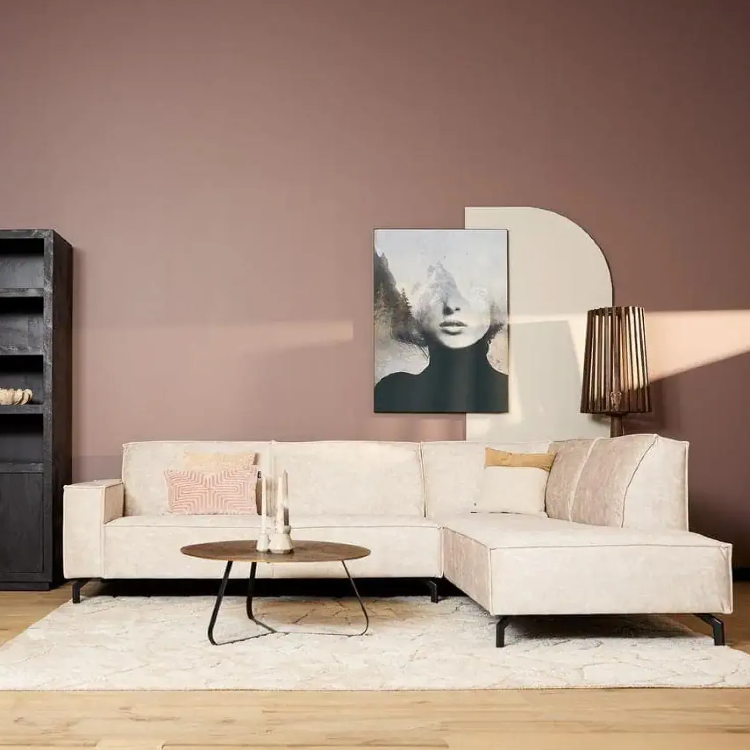 Floris Hoekbank 2,5 zits + Divan Rechts Beige Velvet
