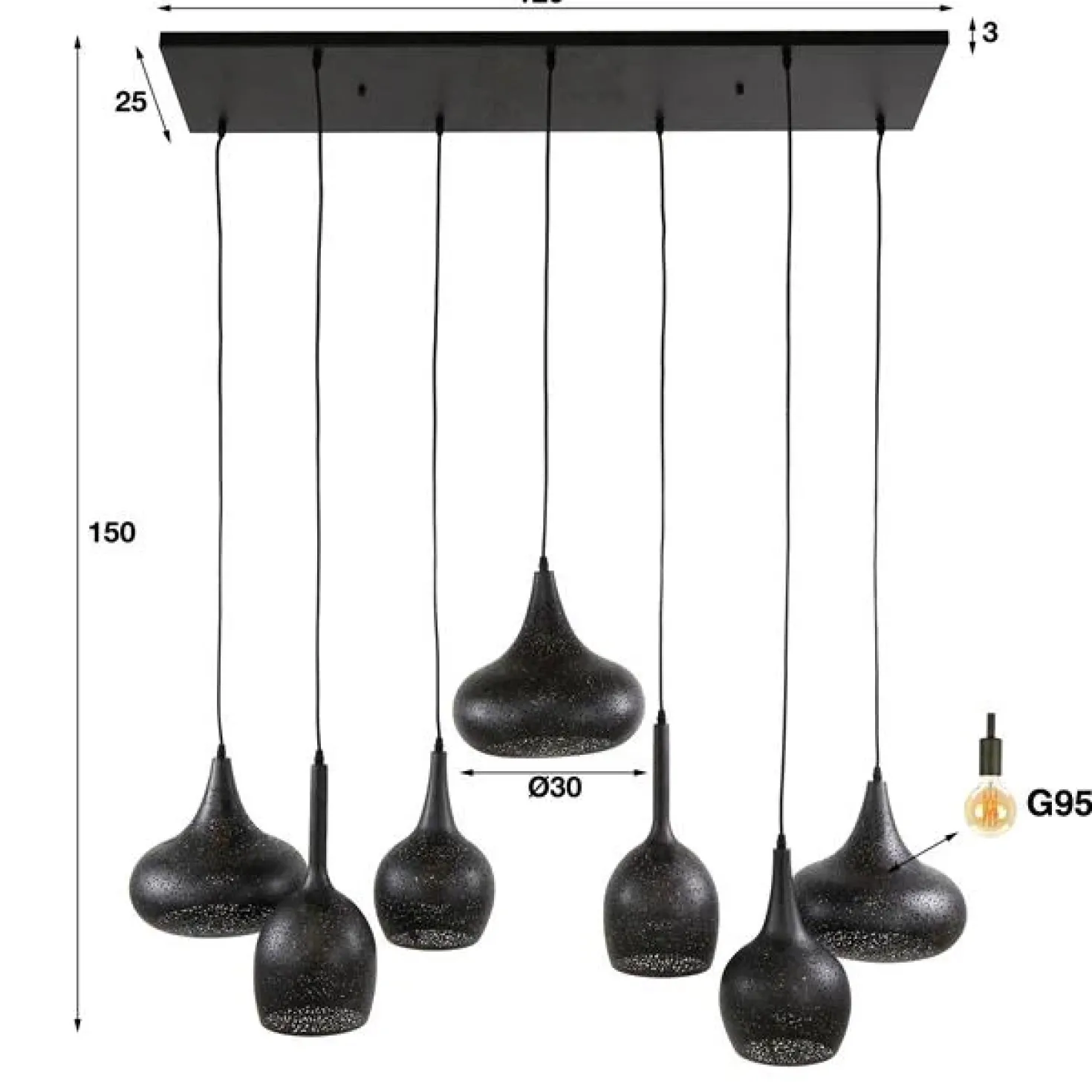 Goldberg 7-lichts Hanglamp Zwart