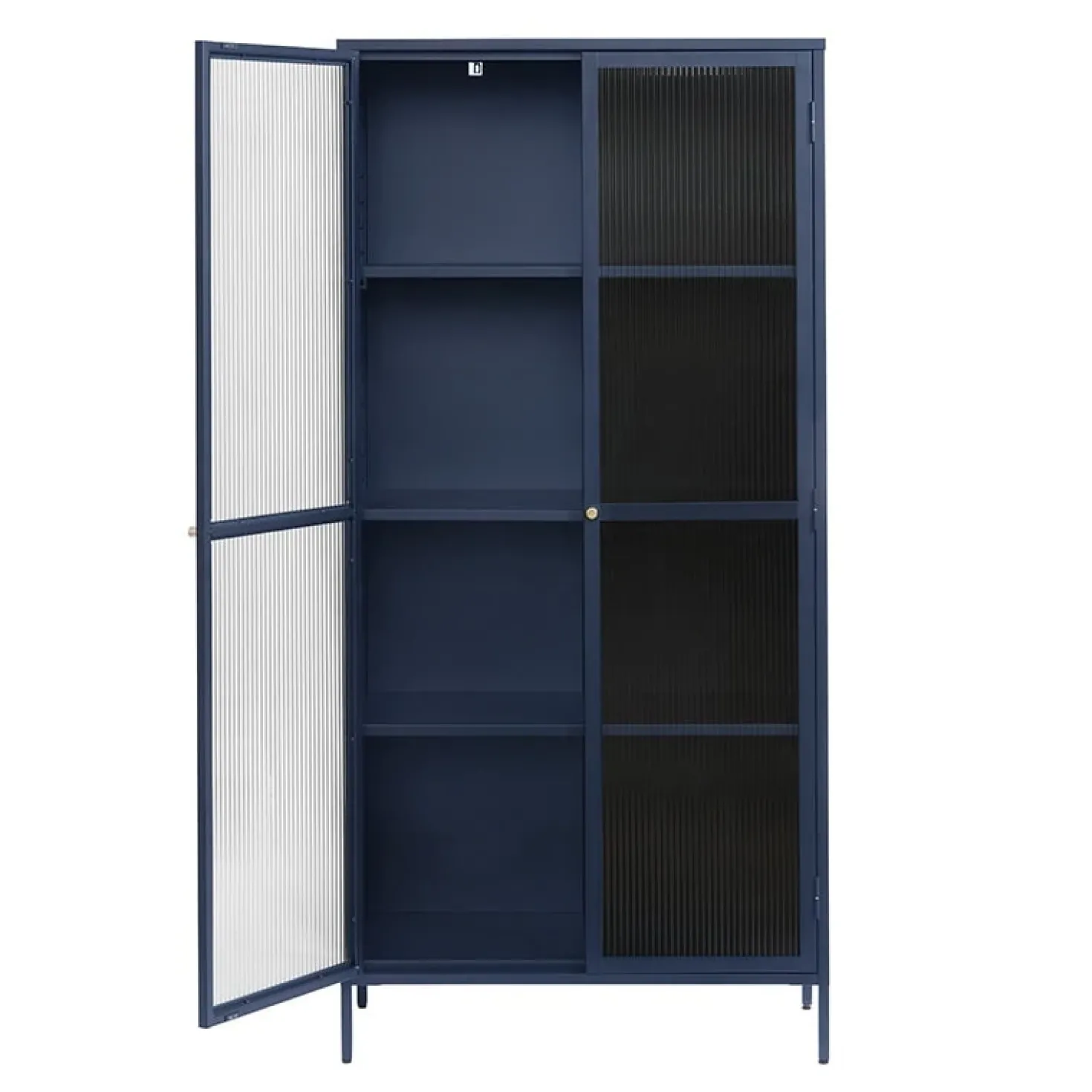Gulltop vitrinekast blauw metaal 190cm