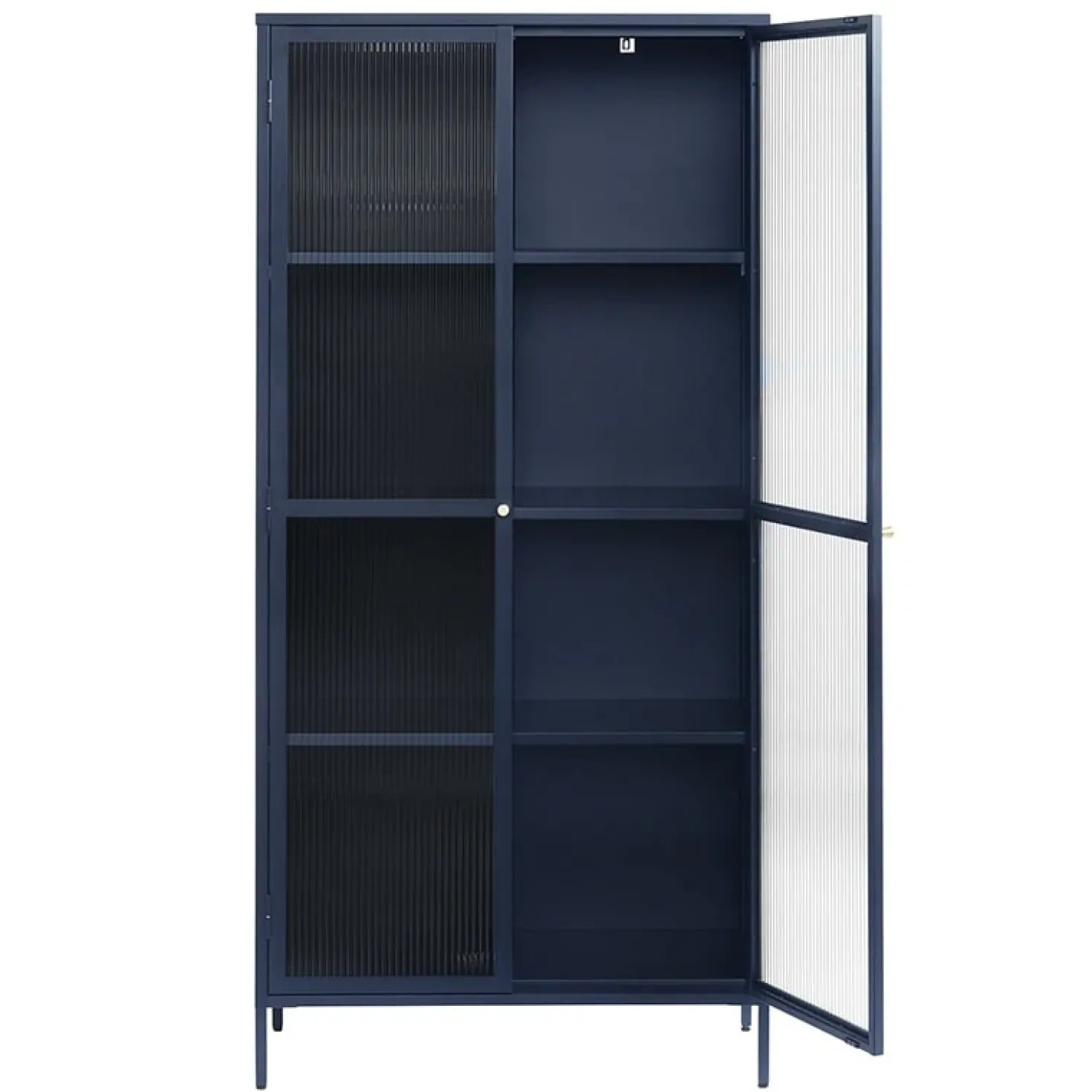 Gulltop vitrinekast blauw metaal 190cm