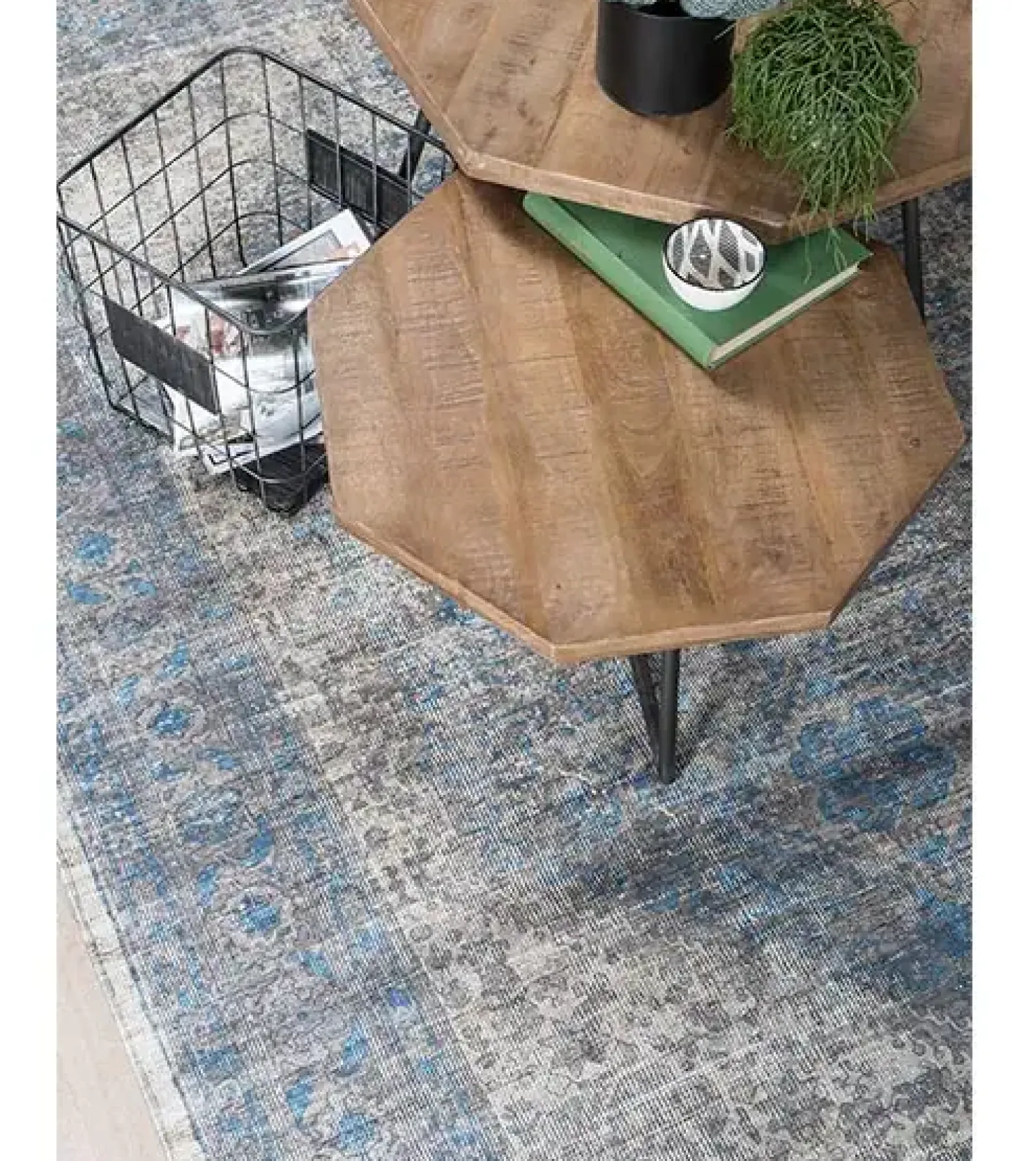 Hoomay vloerkleed vintage rechthoek groen/blauw