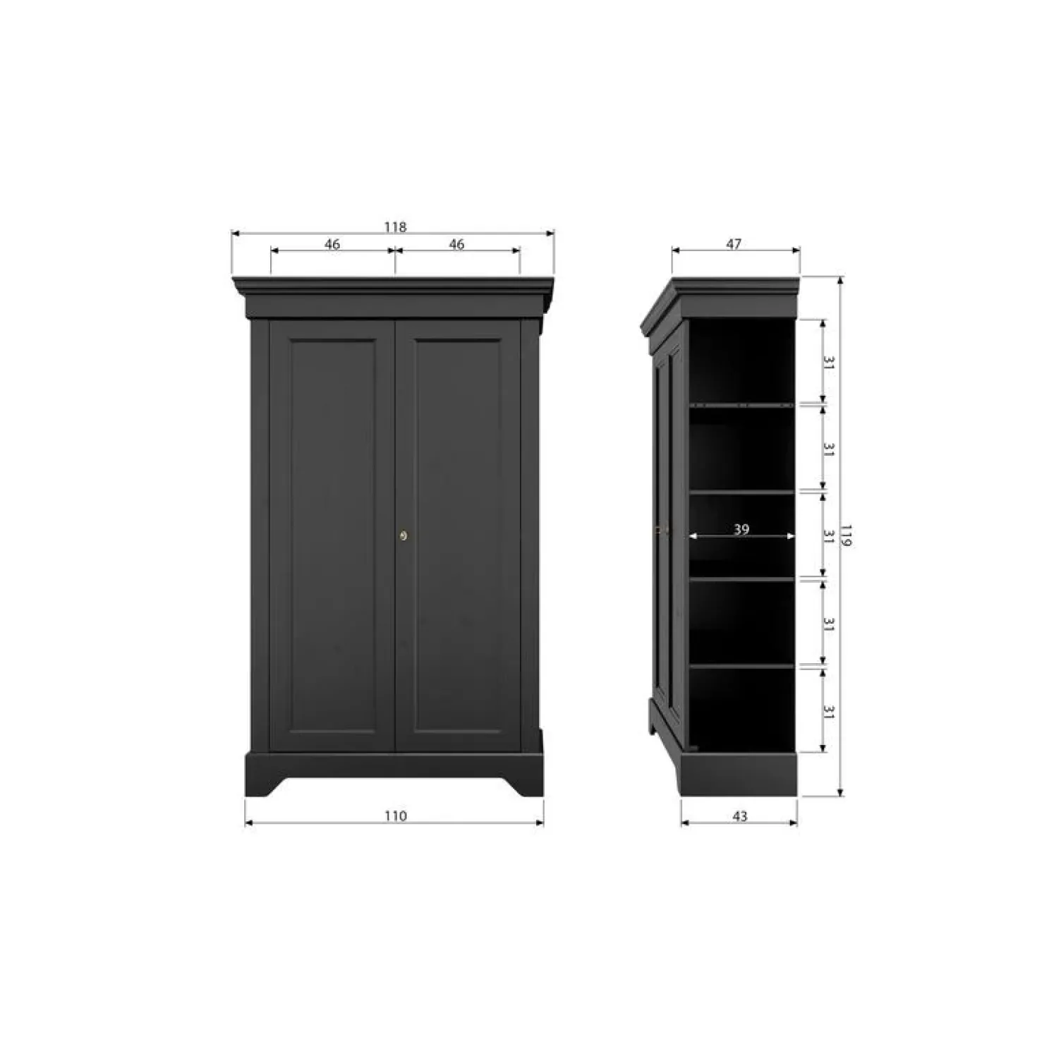 Isabel Brocante kast grenen zwart 118cm