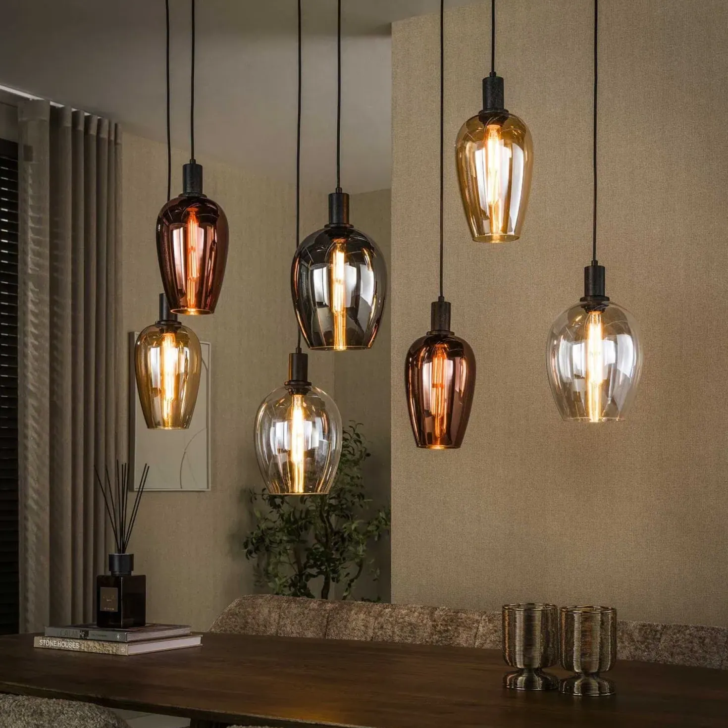Jenny 7-lichts Hanglamp Meerkleurig glas