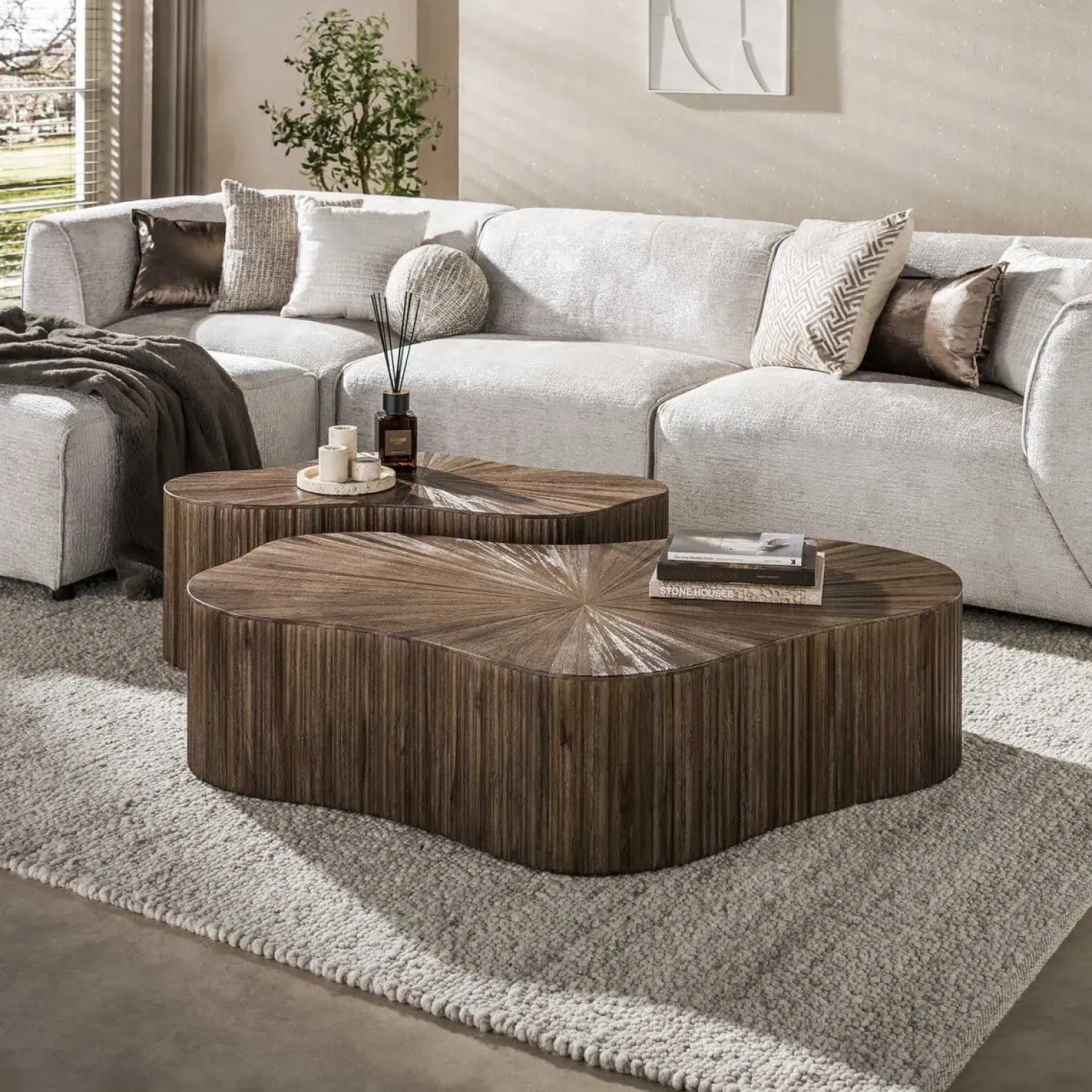 Jill Teak XL Salontafel Shamrock Set van 2 Teakhout Espresso