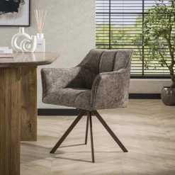 Kelly Eetkamerstoel Hoven taupe met bruin bronzen poot
