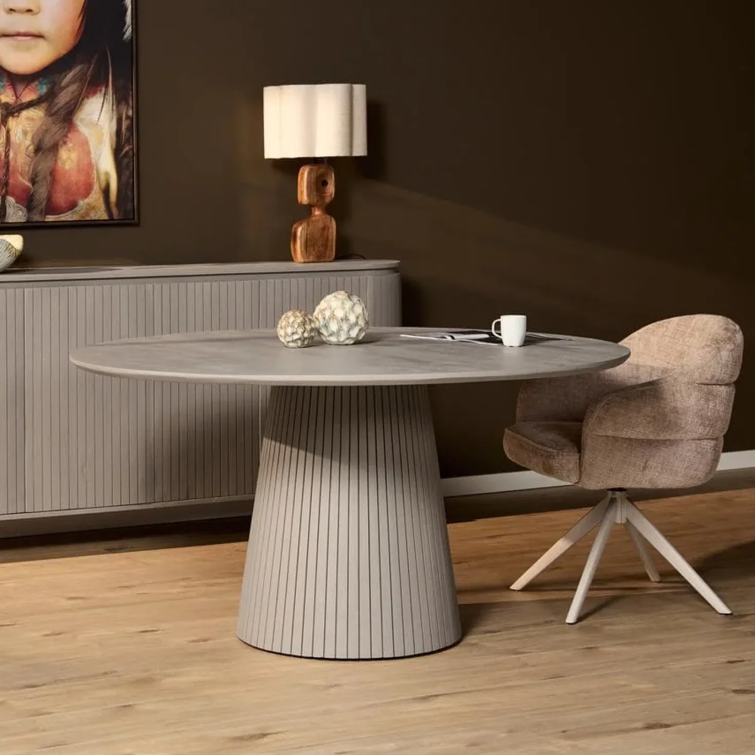 Livia Eettafel Rond Taupe 150cm