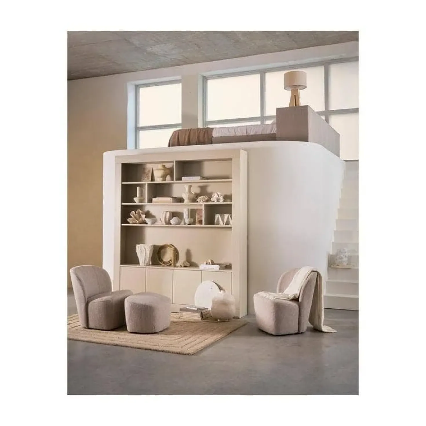 Lofty Hocker bouclé grijs