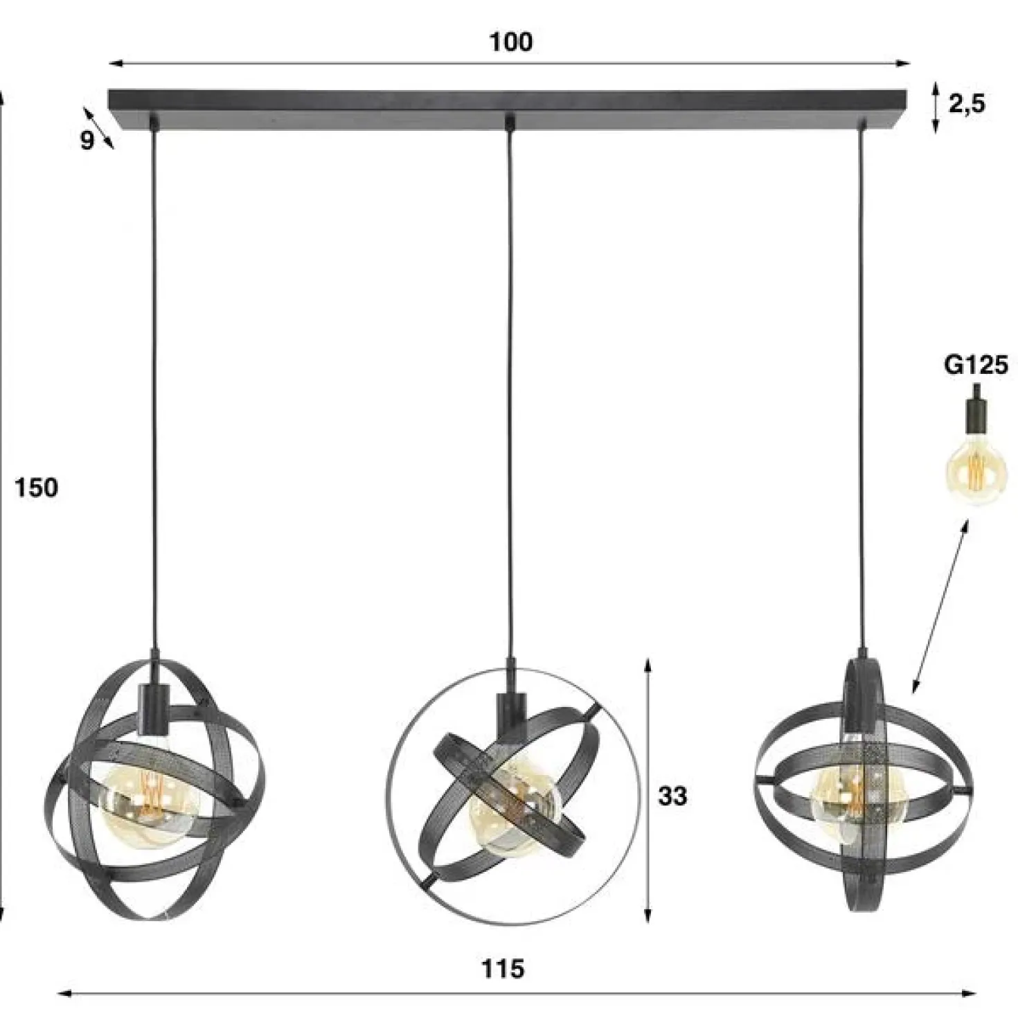 Lyra 3-lichts Hanglamp