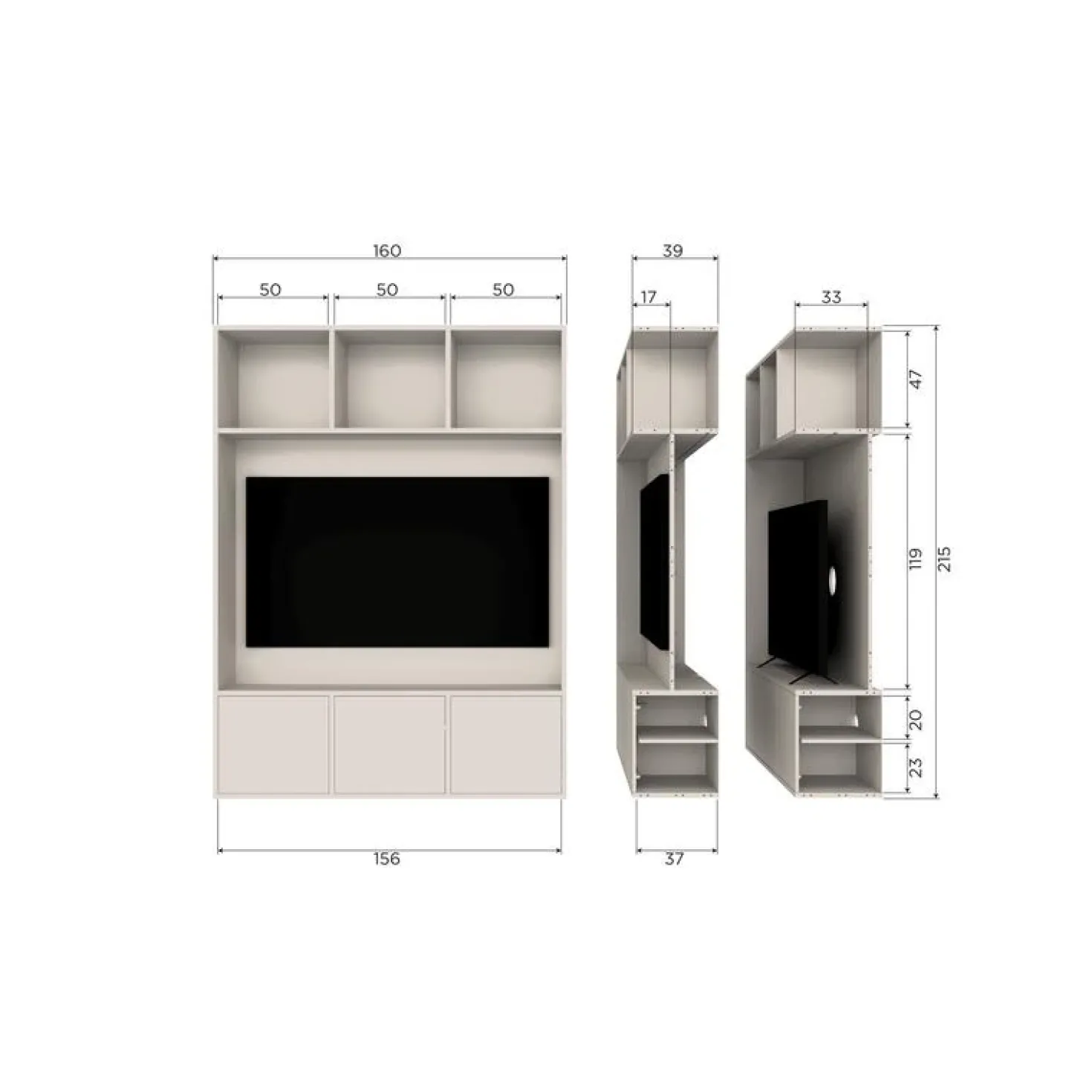 Meggy Cinewall grenen dust 160 cm