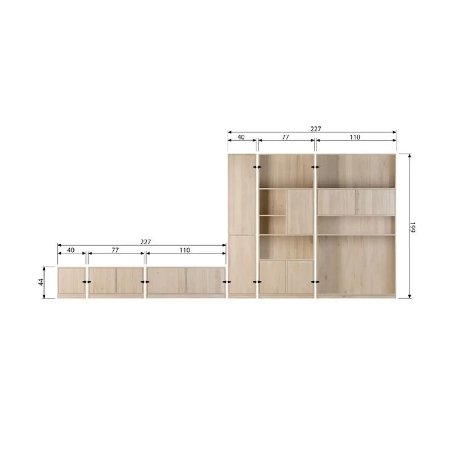 Modulair Bovenkast Eiken Naturel Mat 77cm