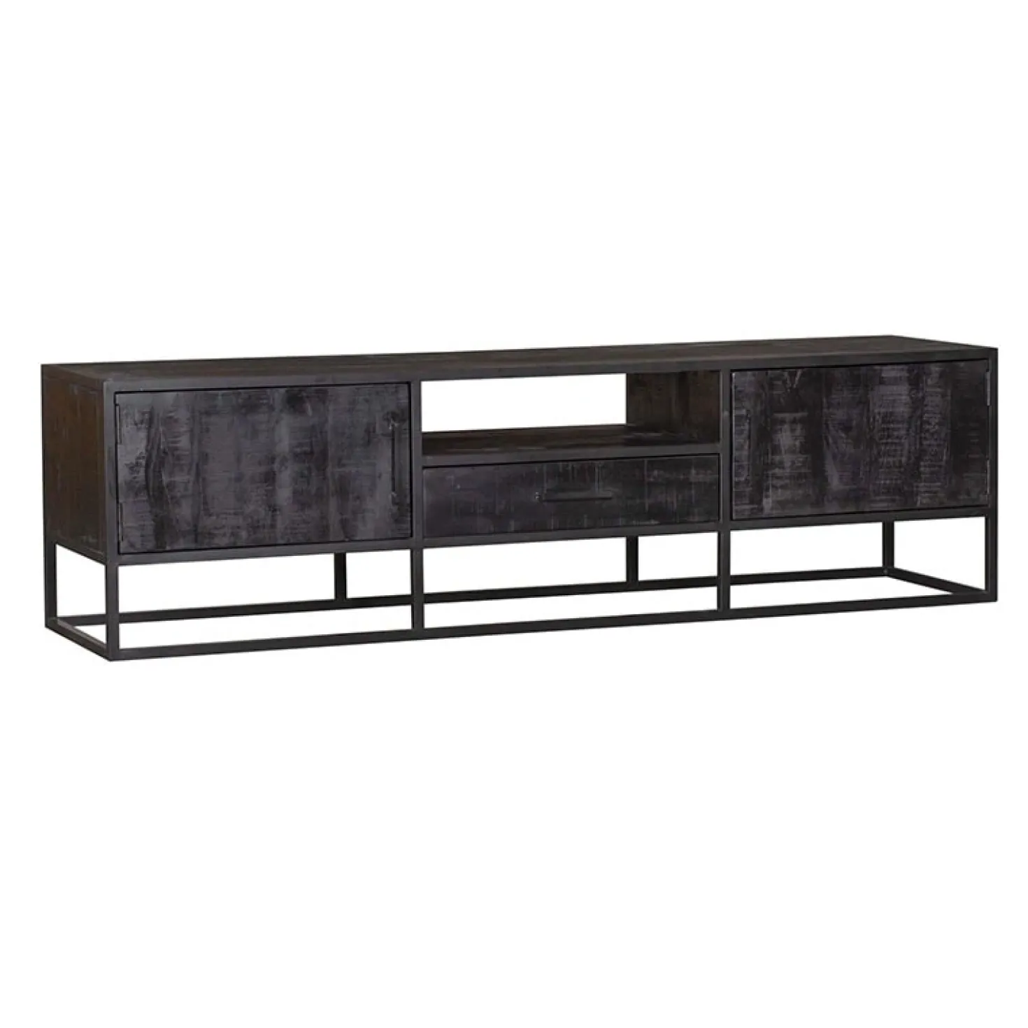 Morada tv meubel industrieel mangohout zwart 145cm