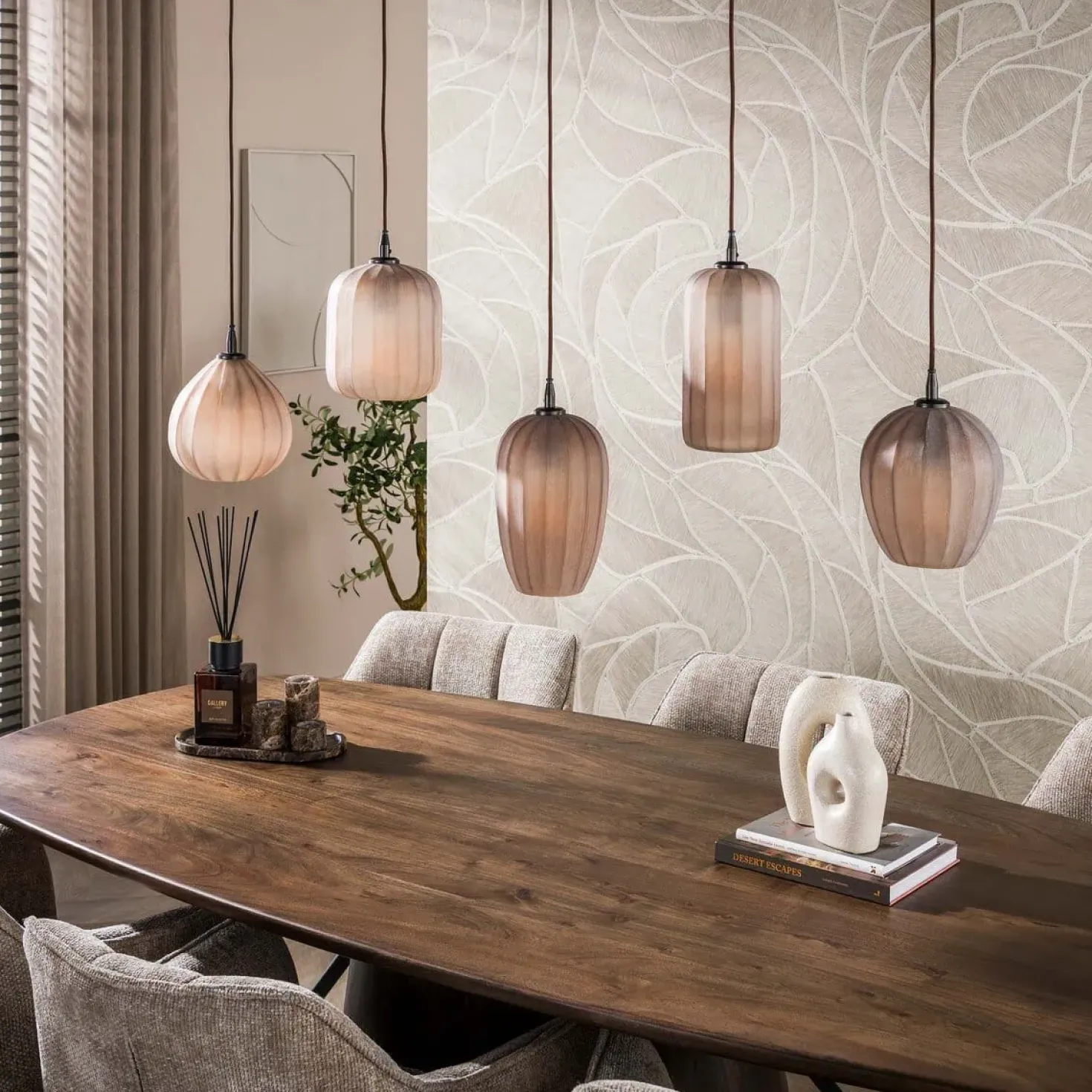 Nevada 5-lichts Hanglamp bruin-frosted glas