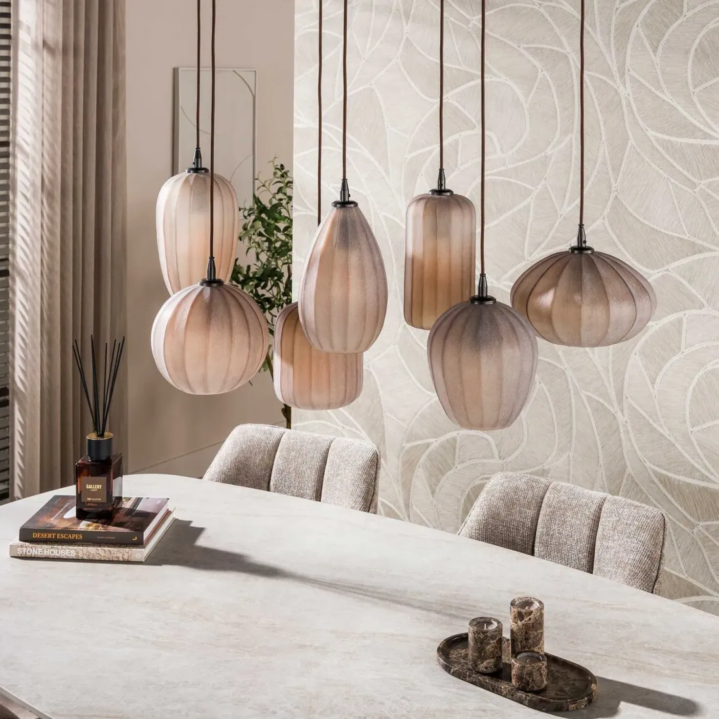 Nevada 7-lichts Hanglamp bruin-frosted glas