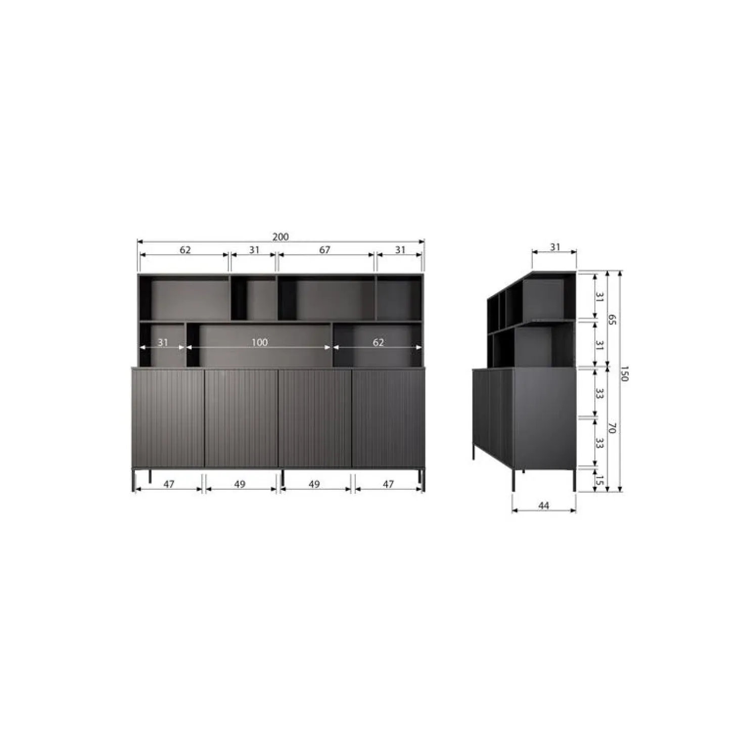 New Gravure Wandkast grenen dust 200 cm