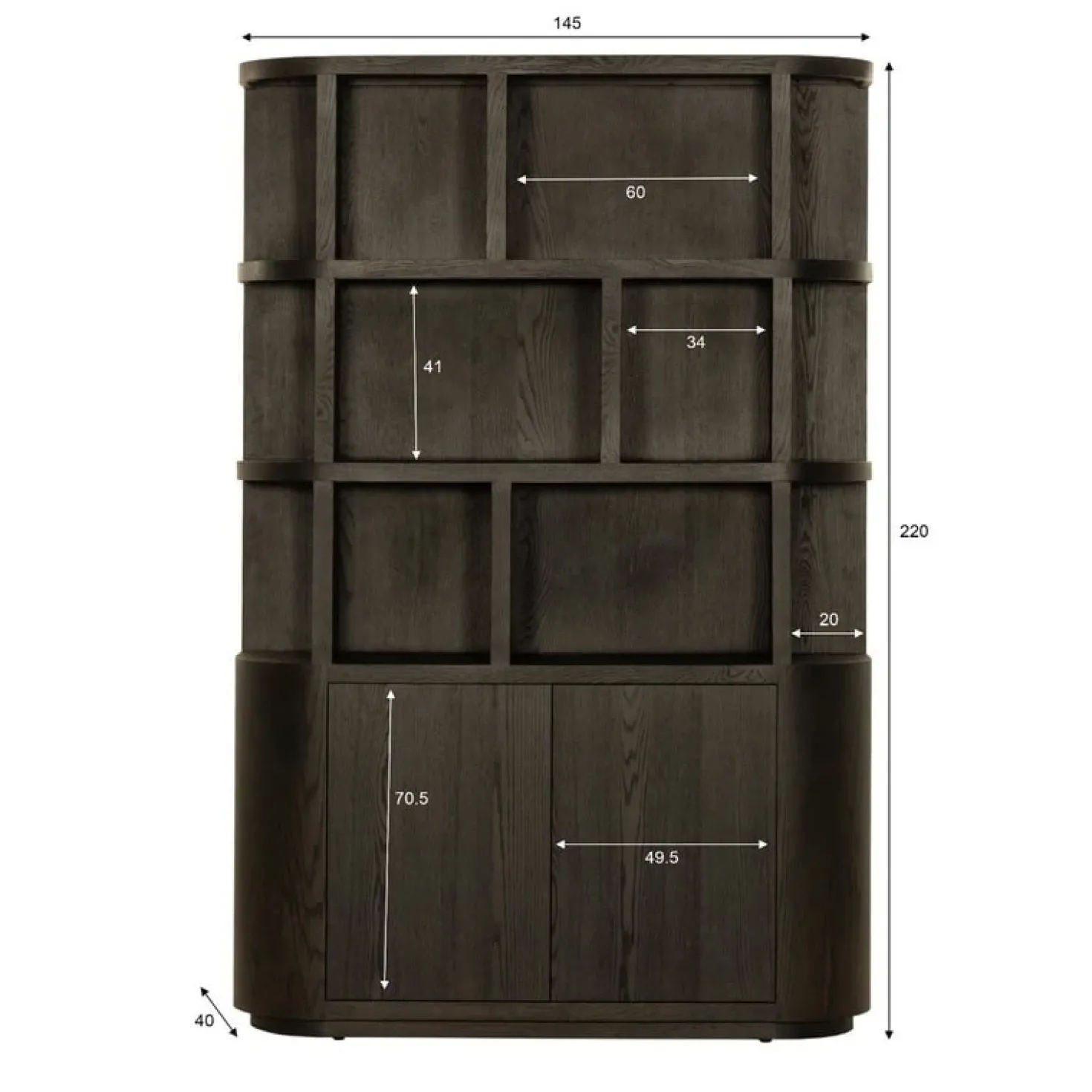 Novero Vakkenkast Espresso eiken 145cm