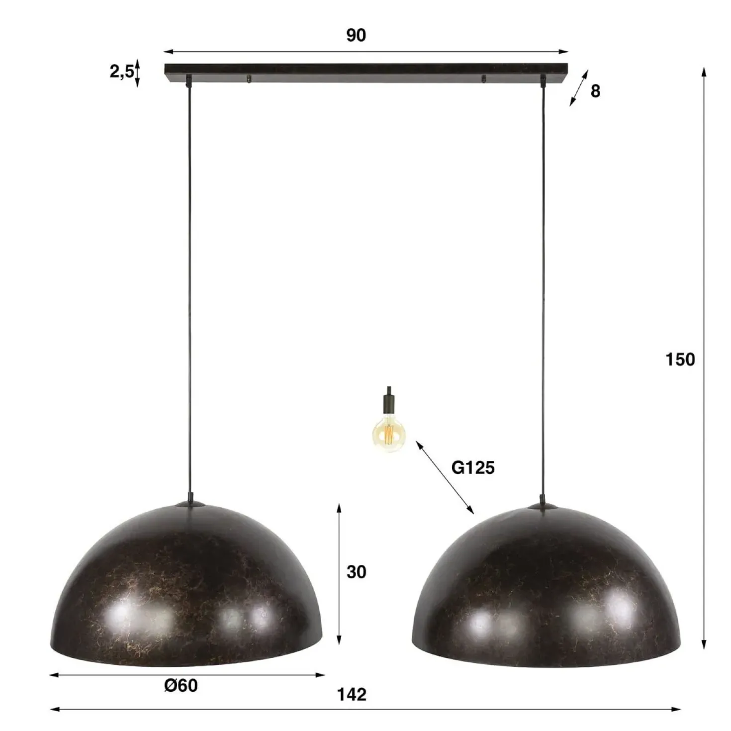 Raven 2-lichts Hanglamp Bruin