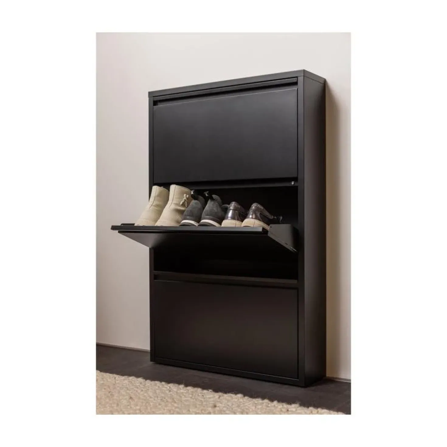 Sabine 3-Vaks Schoenenkast Metaal Zwart 66cm
