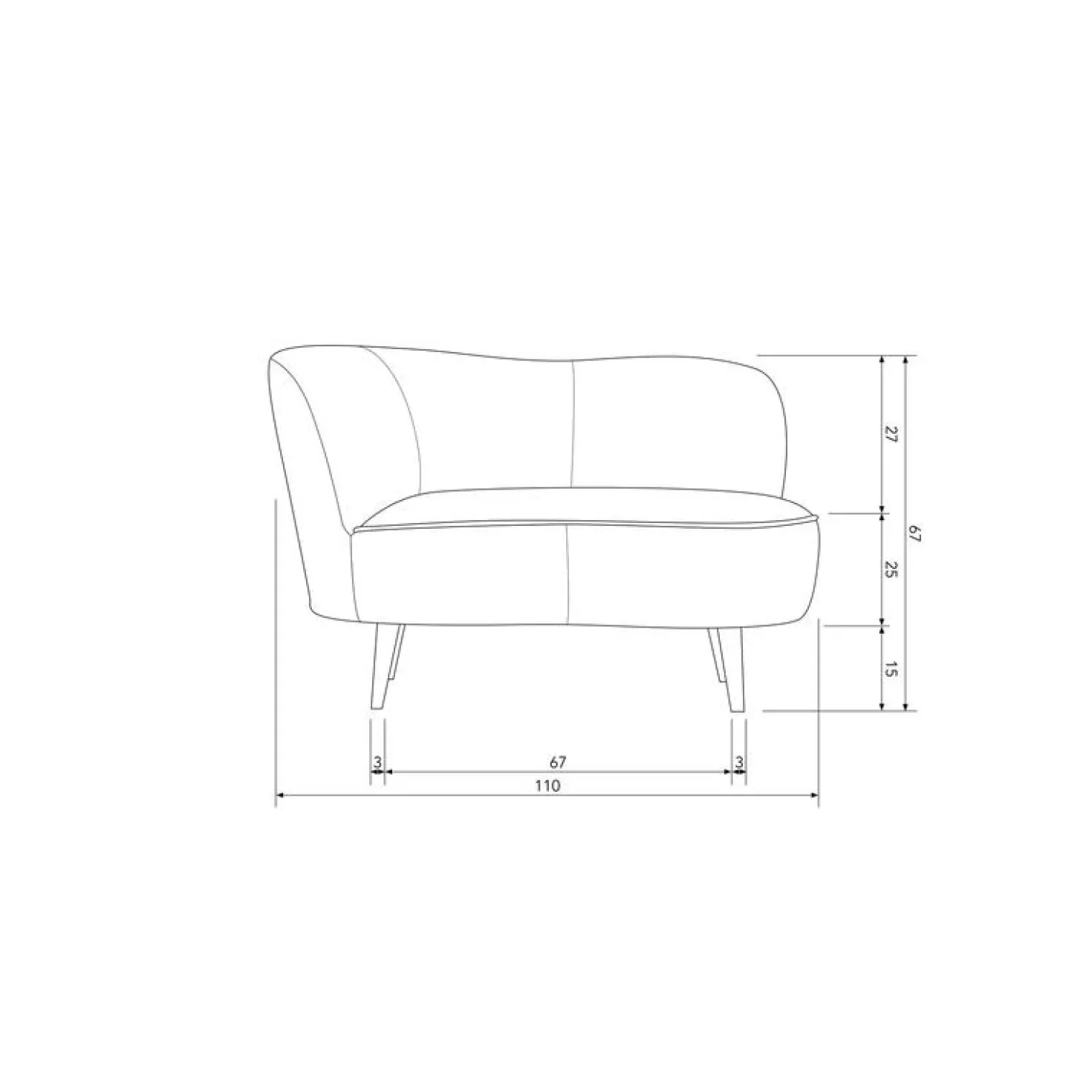 Sara Lounge Fauteuil Links Velvet Khaki 112cm