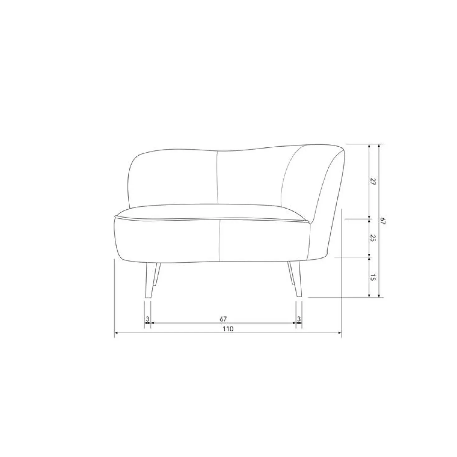Sara Lounge Fauteuil Rechts Velvet Warm Groen 112cm