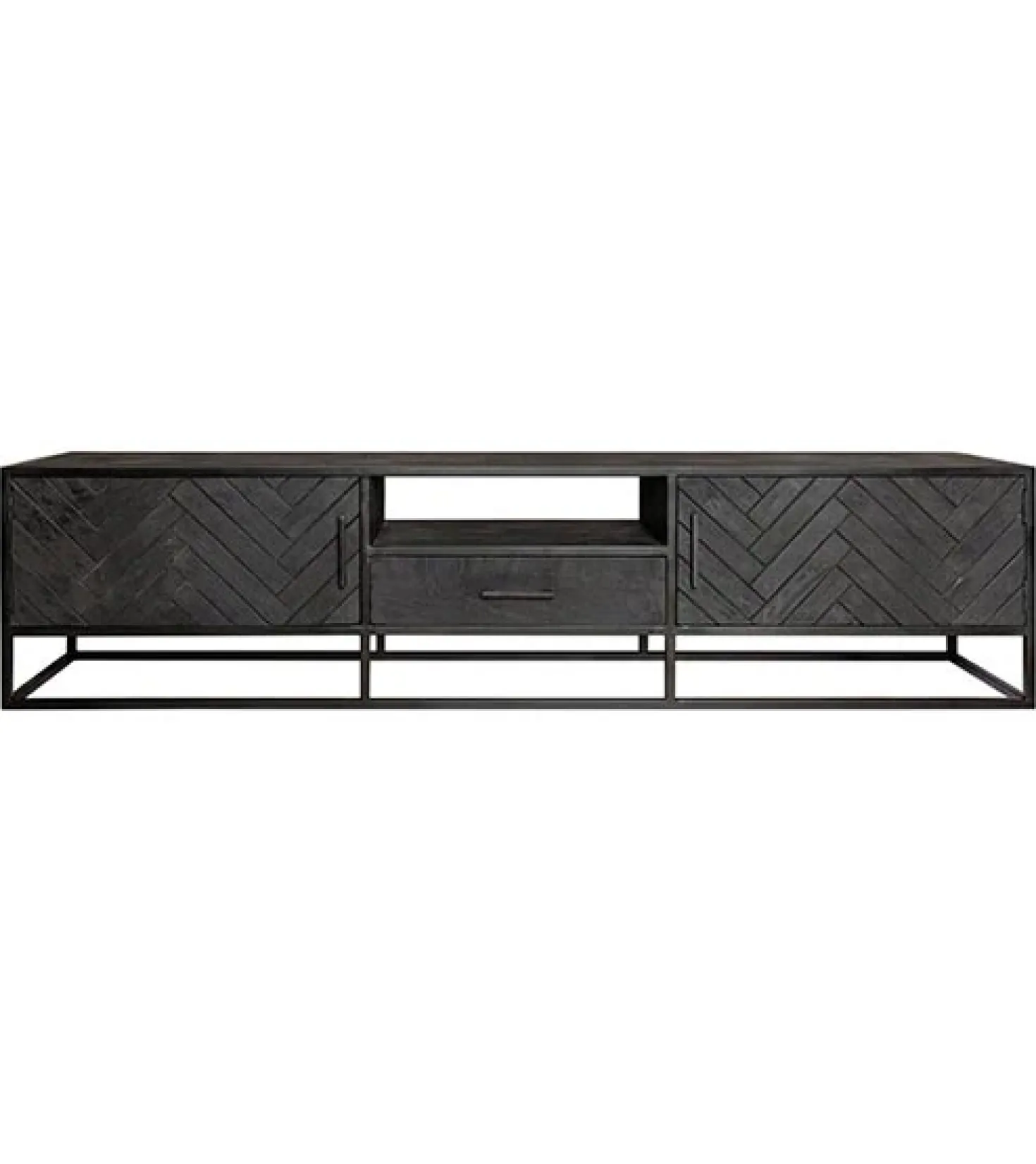 Scandi tv meubel industrieel mangohout visgraat zwart 180cm