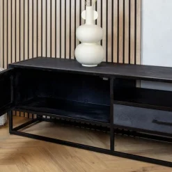 Scandi tv meubel industrieel mangohout visgraat zwart 165cm