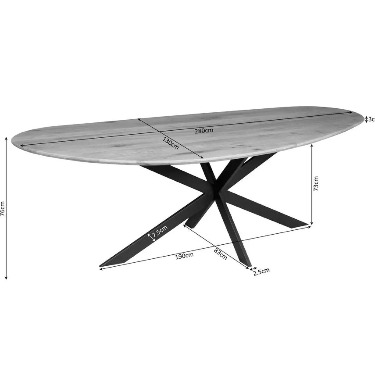 Shane Eettafel Organisch Walnoot Eikenhout 280cm