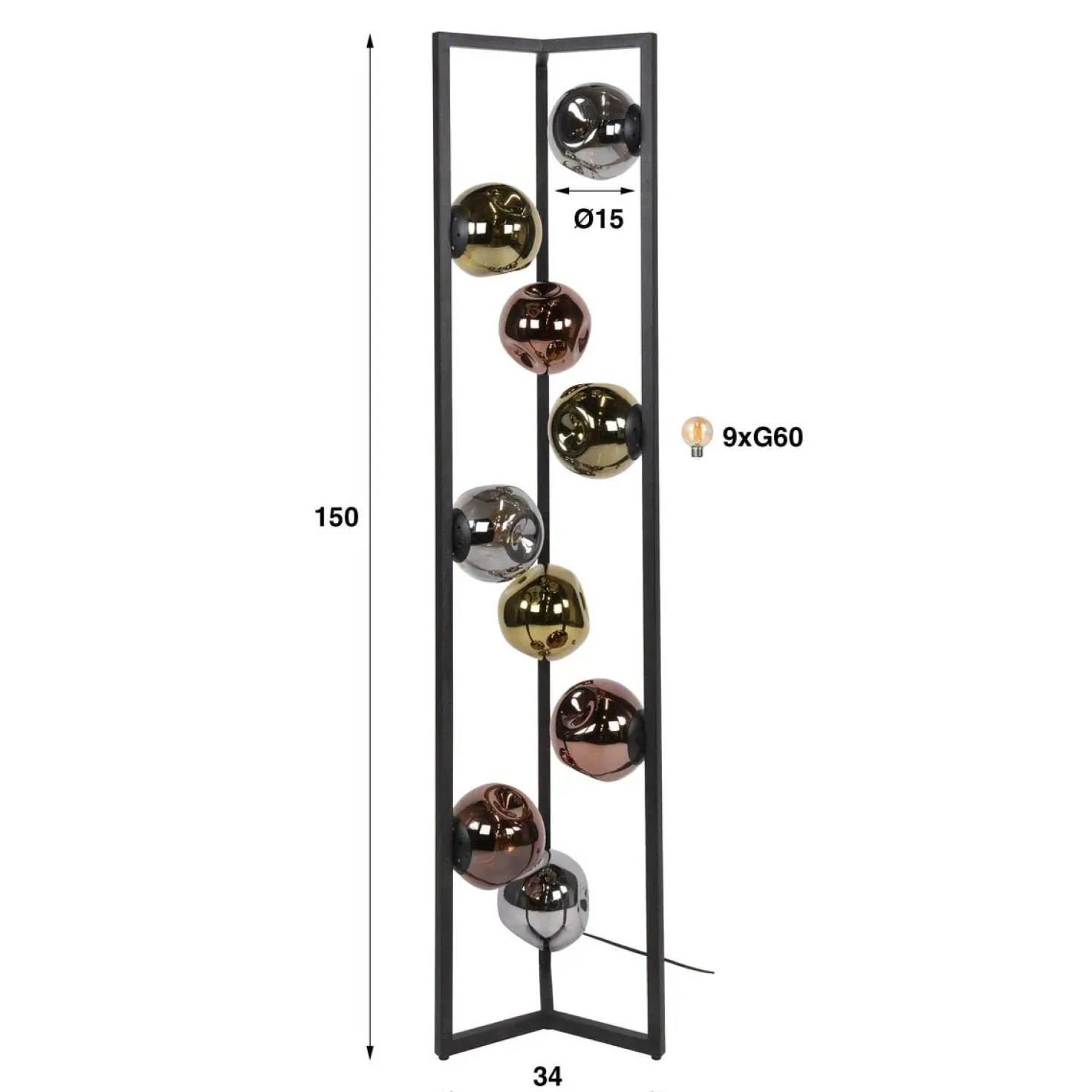 Solaro 9-lichts Vloerlamp Meerkleurig glas