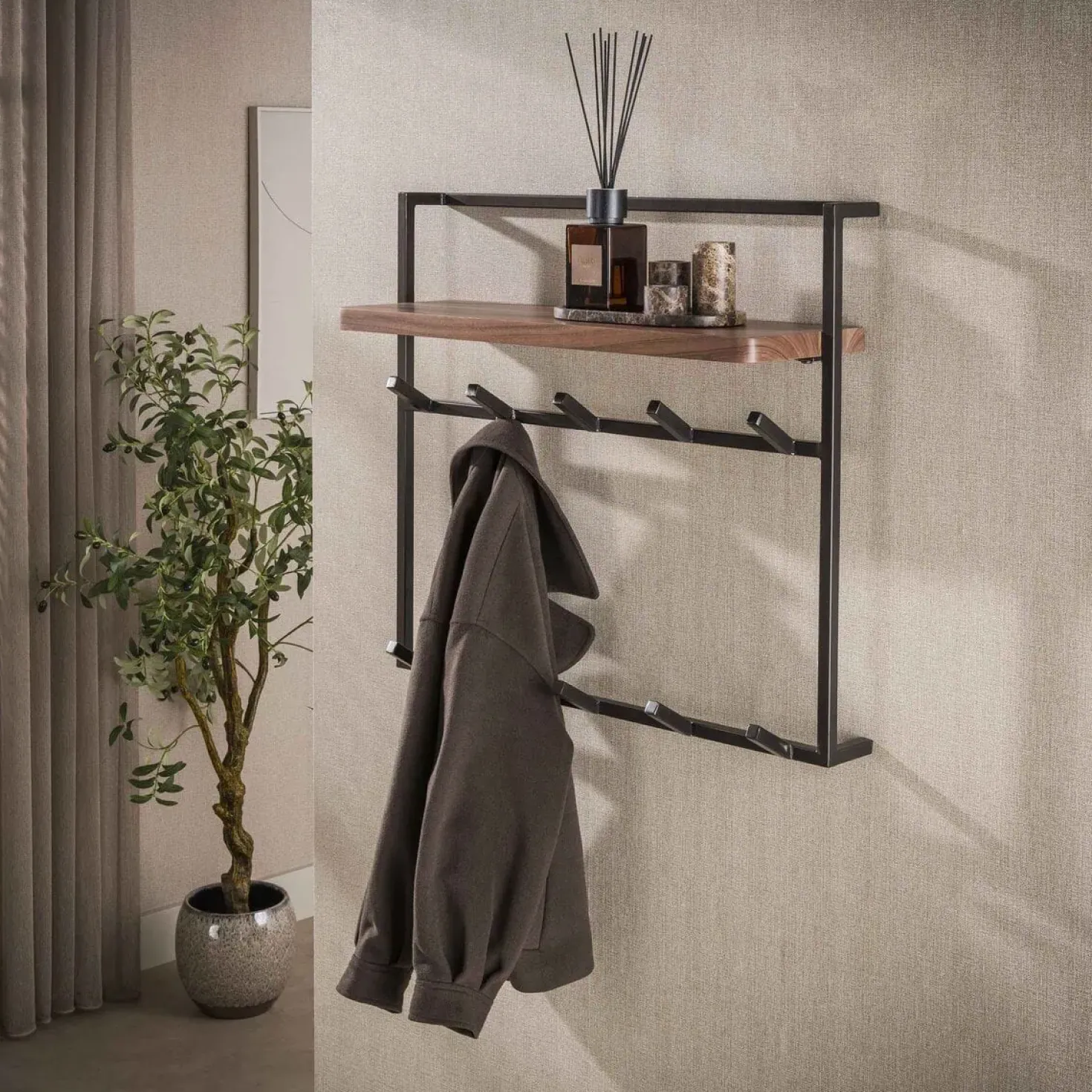 Stockton Kapstok hoog 12 haken Bruin 85cm